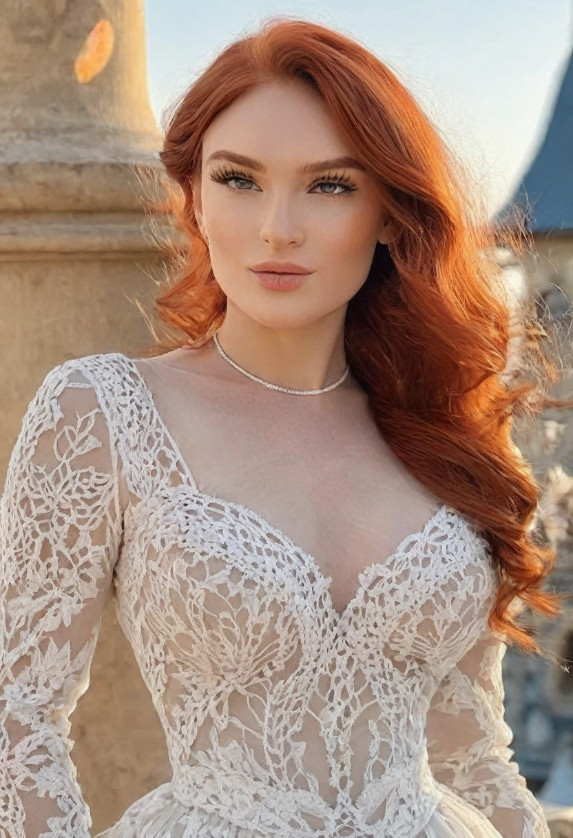 (best high quality:1.5), obra de arte, ((8k)), extremely detailed, (High details:1.4), (Hotlexi woman), Solo, Caucasian red-haired, female, (dress),