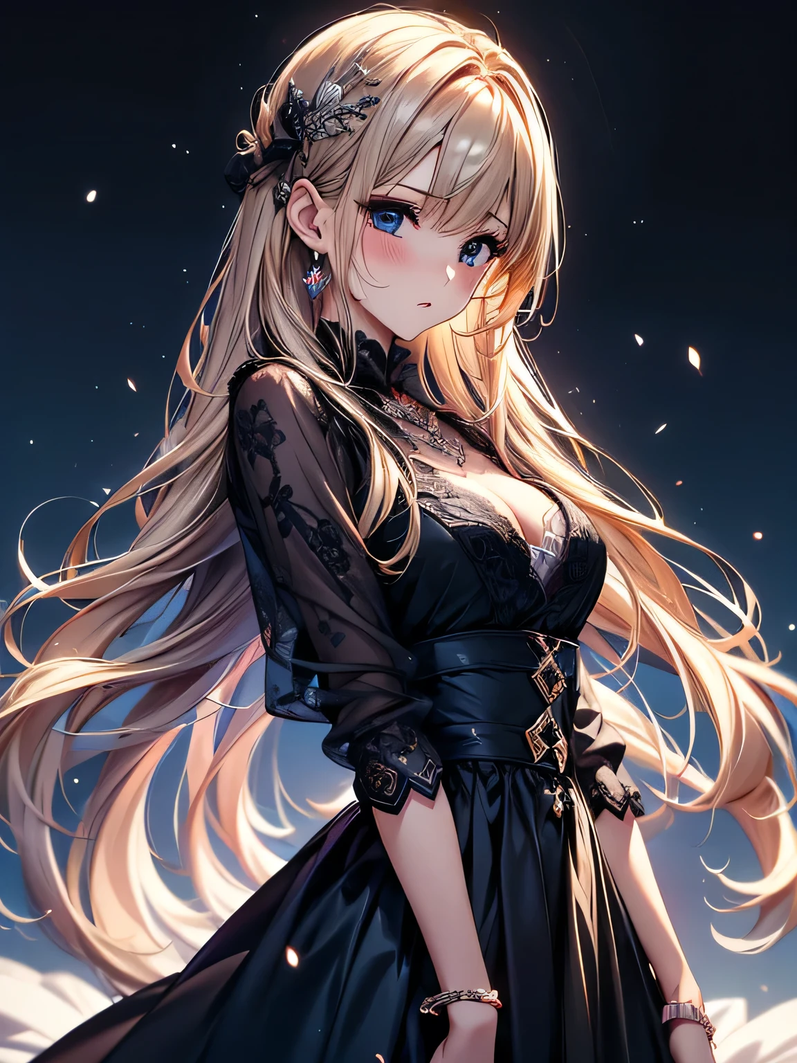 best quality, masterpiece, Ultra-high resolution, Reality, 1 Girl, princess, dressed in black, zoning out