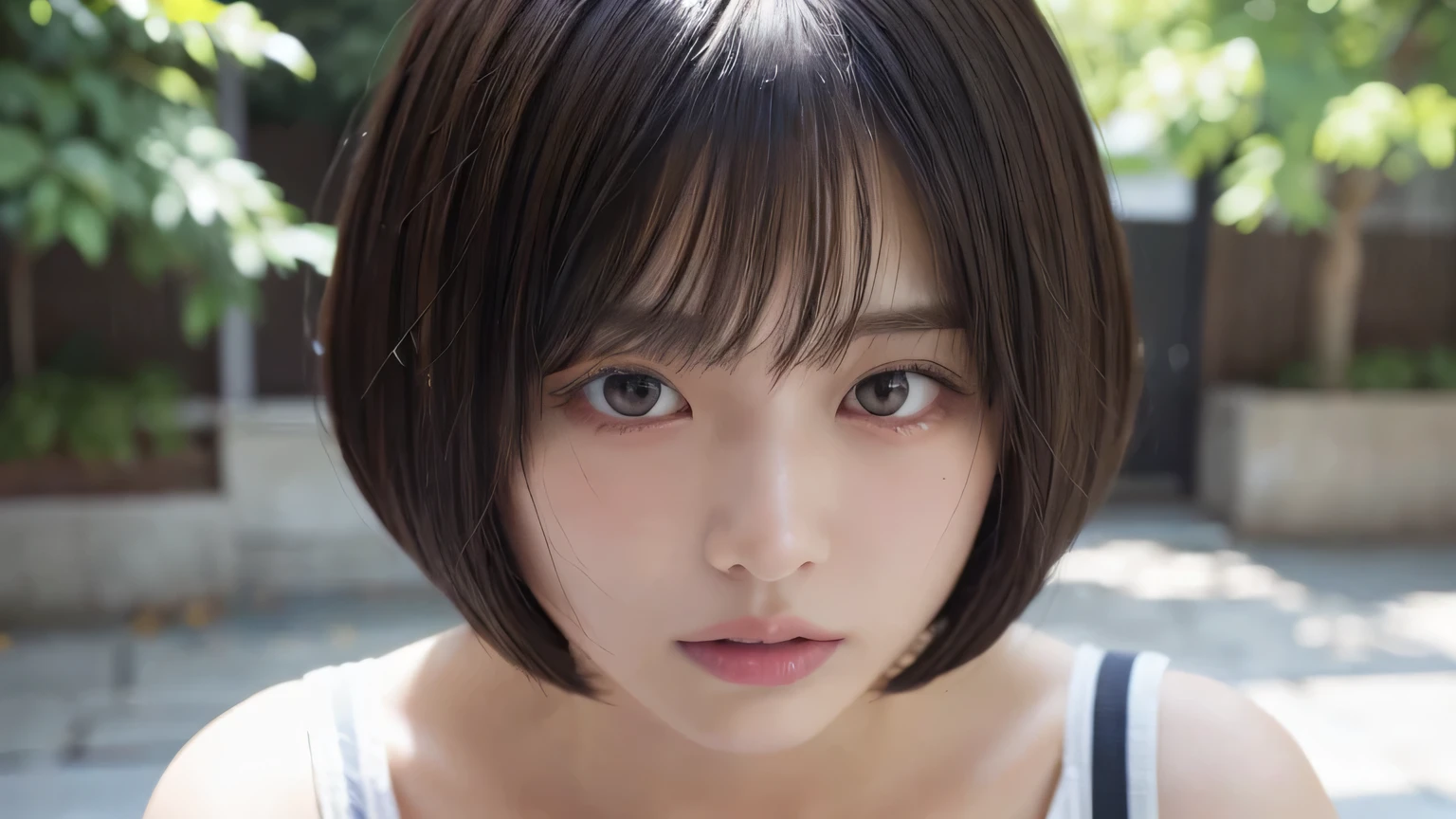 (Bob Cut Hair:1.2),(Wearing a black uniform:1.2),1 girl,Japanese,21 years old,(Small breasts:1.3),(highest quality,masterpiece:1.3,超A high resolution,),(Super detailed,Caustics),(Realistic:1.4,RAW shooting,)Ultra-Realistic Capture,Very detailed,High resolution 16K human skin closeup。 Natural skin texture、,pores、、It needs to be detailed enough to be easily identifiable。 Skin tone is even and healthy looking。 Use natural light and color, Sad expression, Looking into the camera, Perfect dynamic composition, Outdoor