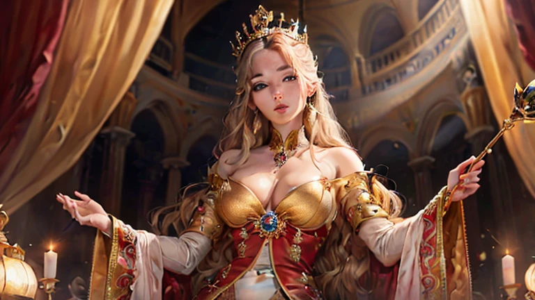 "An extremely Beautiful Queen,(best quality,4k,High resolution,masterpiece:1.2),Extremely detailed,(Practical,photoPractical,photo-Practical:1.37),Beautiful Queen,royal costume,Sparkling crown,Colored gemstones,Golden Scepter,Elegant Posture,Garden Background,soft light,Vibrant colors,Exquisite facial features,Flowing long hair,big而圆的乳房,Black pupils,big, The round platinum eyes are beautiful and detailed,Red delicate eyebrow makeup,Mouth tightly shut,Dreamy atmosphere,The most perfect body,Ethereal Beauty,A proud expression,Hold the Queen's hands tightly behind her back,Extremely elegant,flirtatious,Attention to detail,Majestic and majestic,Fairytale atmosphere,1 girl, 1 Alone,whole body"