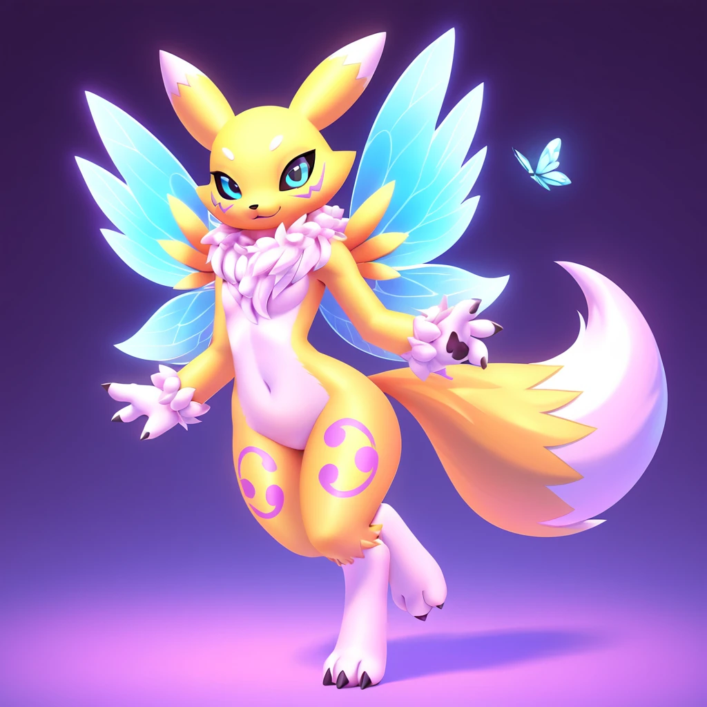 Renamon looking cute with butterfly wings in butterfly art style