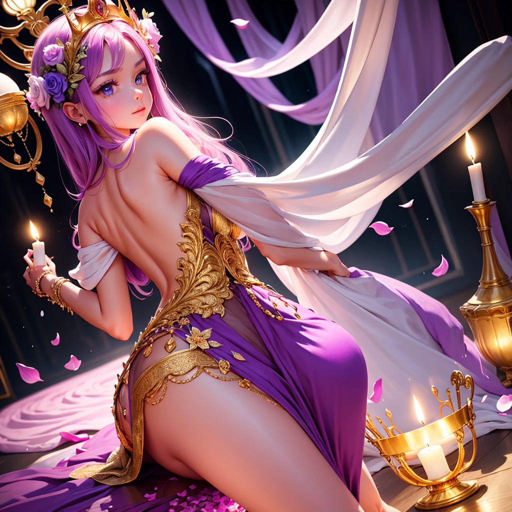 Luxurious dance of colors:
Against the velvet background of the night, like a precious stone, a bouquet of roses shines. tender petals, as if woven from morning dew and moonlight, trembling in a silent dance.
Scarlet, like a royal robe, Rose, adjacent to soft pink, resembling a cloud of dawn. Purple petals, similar to amethyst gems, intertwined in this whirlwind of colors.
Golden vase, like a crown, crowns this flower extravaganza. She reflects the flickering candles, adding magic to compositions.
water drops, frozen in the air, like diamonds, tered among the petals, I play in the world.
This still life is a hymn to beauty, transiences and eternities. It gives a feeling of luxury, tenderness and sophistication.
50 words
