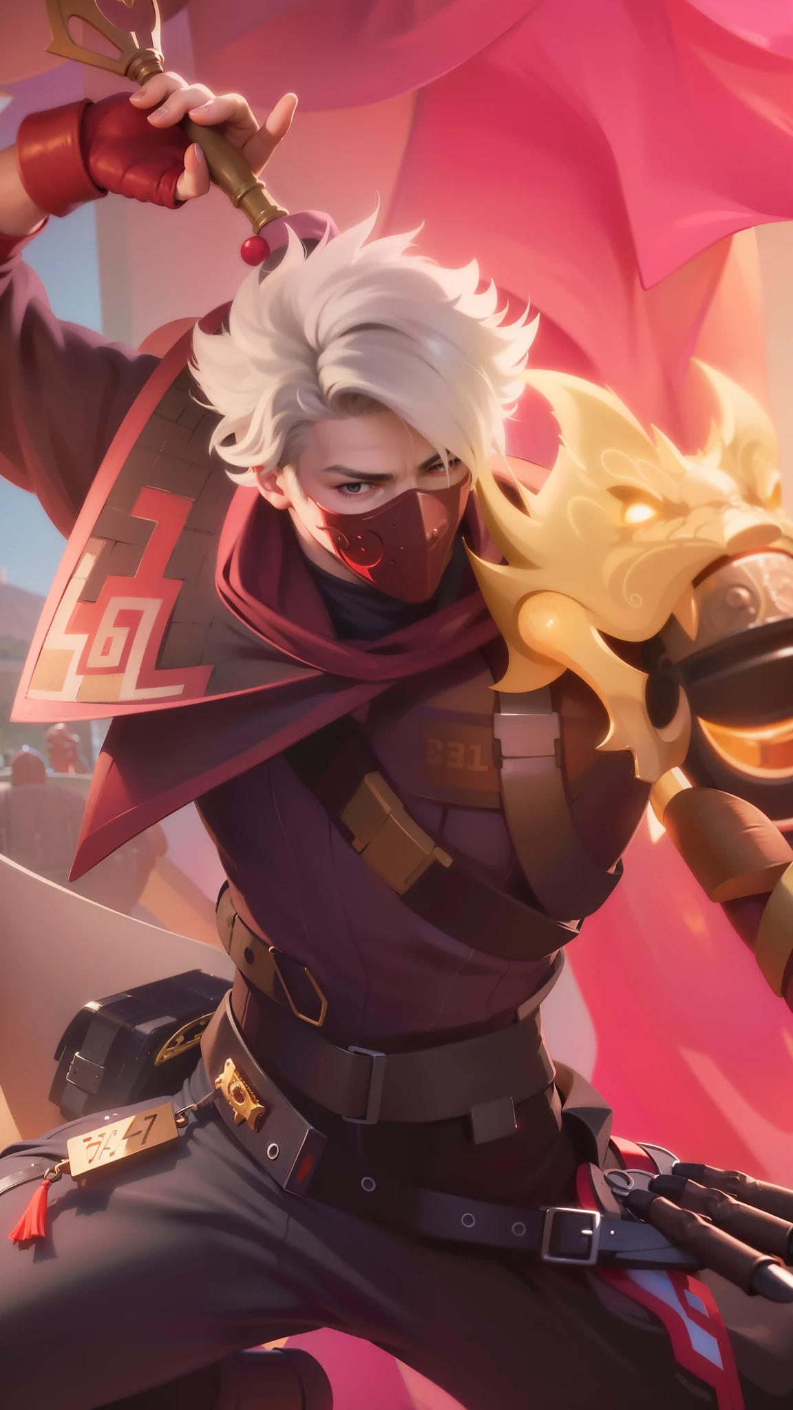 a close up of a guy with a steampunk mask on, Best quality, masterpiece, detailed skin texture, detailed clothes texture, detailed face, super detail, 8k, intricate detail, 1 boy, The color doesn't change, Muscle guy, 1 guy, strong red eye glow (red eye:1.2)
