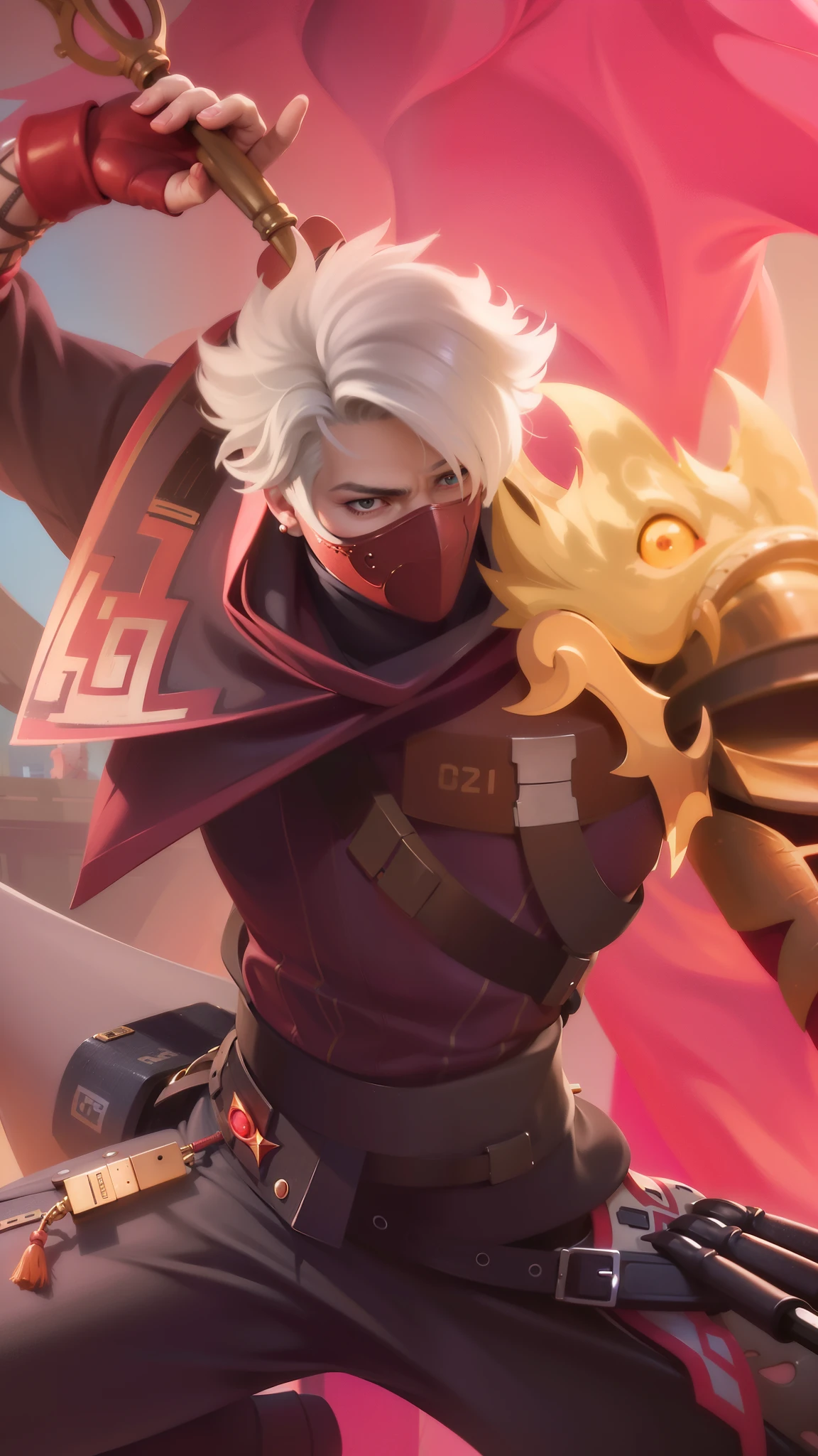 a close up of a guy with a steampunk mask on, Best quality, masterpiece, detailed skin texture, detailed clothes texture, detailed face, super detail, 8k, intricate detail, 1 boy, The color doesn't change, Muscle guy, 1 guy, strong red eye glow (red eye:1.2)