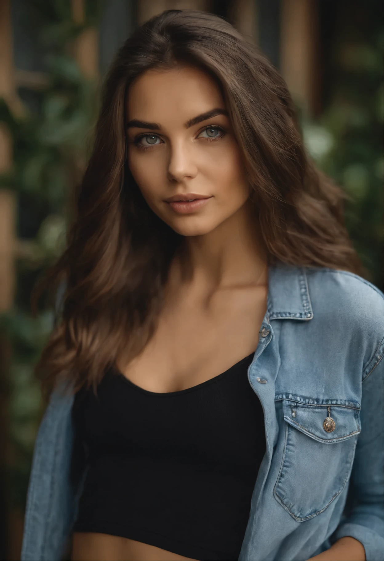 cropped woman with white tank top and necklace, fille sexy aux yeux verts, Portrait de Sophie Mudd, cheveux bruns et grands yeux, selfie d&#39;une jeune femme, Yeux de chambre, violette myers, sans maquillage, Maquillage naturel, regarder directement la caméra, visage avec artgram, maquillage subtil, superbe gros plan, yeux verts perçants