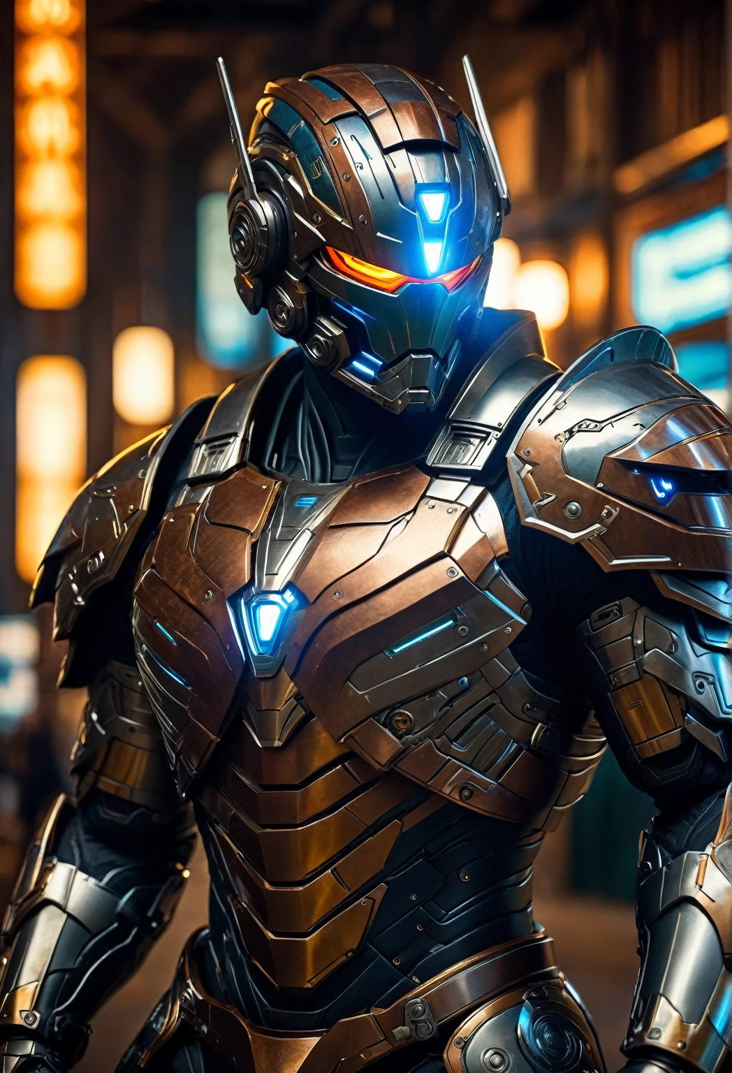 (A muscular man:vivid colors,realistic, ((masterpiece)), ((best quality)), (detailed), cinematic, dynamic lighting, soft shadow, detailed background, professional photography, depth of field, intricate, detailed face, subsurface scattering, realistic hair, realistic eyes, muscular, manly, photo of a handsome man, mech4rmor, wearing mechanical paladin armor, glowing, holding shield, dynamic pose, fighting stance,
Your skin has a pattern of lighter and darker spots that help it camouflage itself in its surroundings.. Your skin also has a layer of mucus that protects you from bacteria and parasites., y le permite regular su temperatura corporal. Su piel es sensible al tacto y al calor, and can change color depending on your mood.
Su traje es una armadura ligera y ajustada que cubre su torso, sus brazos y sus piernas. His suit is made of a synthetic material that adapts to his shape and movements., y que tiene propiedades aislantes y reflectantes. Su traje tiene varios bolsillos y compartimentos donde guarda sus herramientas y armas. His suit also has an integrated communication system that allows him to contact his allies or enemies..
Hyper realistic 8K cinematography. ,Traje Cyberpunk, obra maestra muy bien detallada, Illustration by Hetera, dark ilumination, Spectral illumination