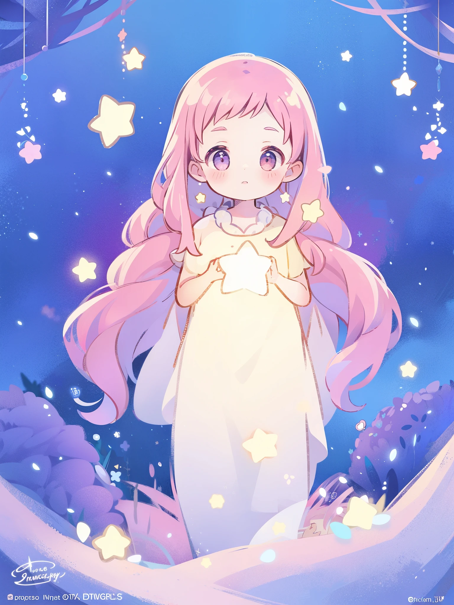 complex background, wishing star background, a woman wearing an ethereal mystical pink translucent dress that reflects the stars, perfume promo art, mystic, complex drawing, highly detailed, Covergirl brand, promo art, artistic rendition, ethereal, starry night, midjourney style