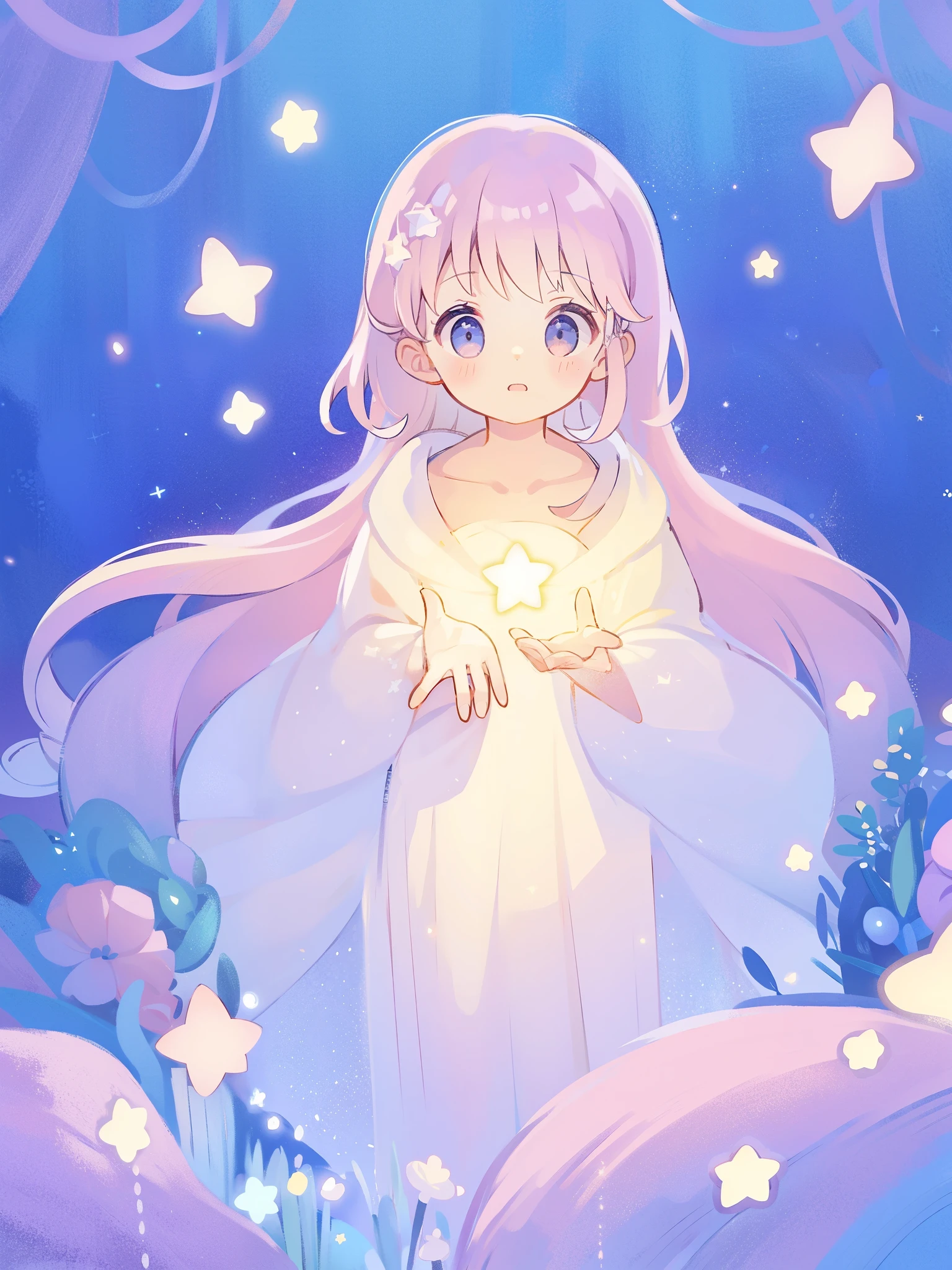 complex background, wishing star background, a woman wearing an ethereal mystical pink translucent dress that reflects the stars, perfume promo art, mystic, complex drawing, highly detailed, Covergirl brand, promo art, artistic rendition, ethereal, starry night, midjourney style
