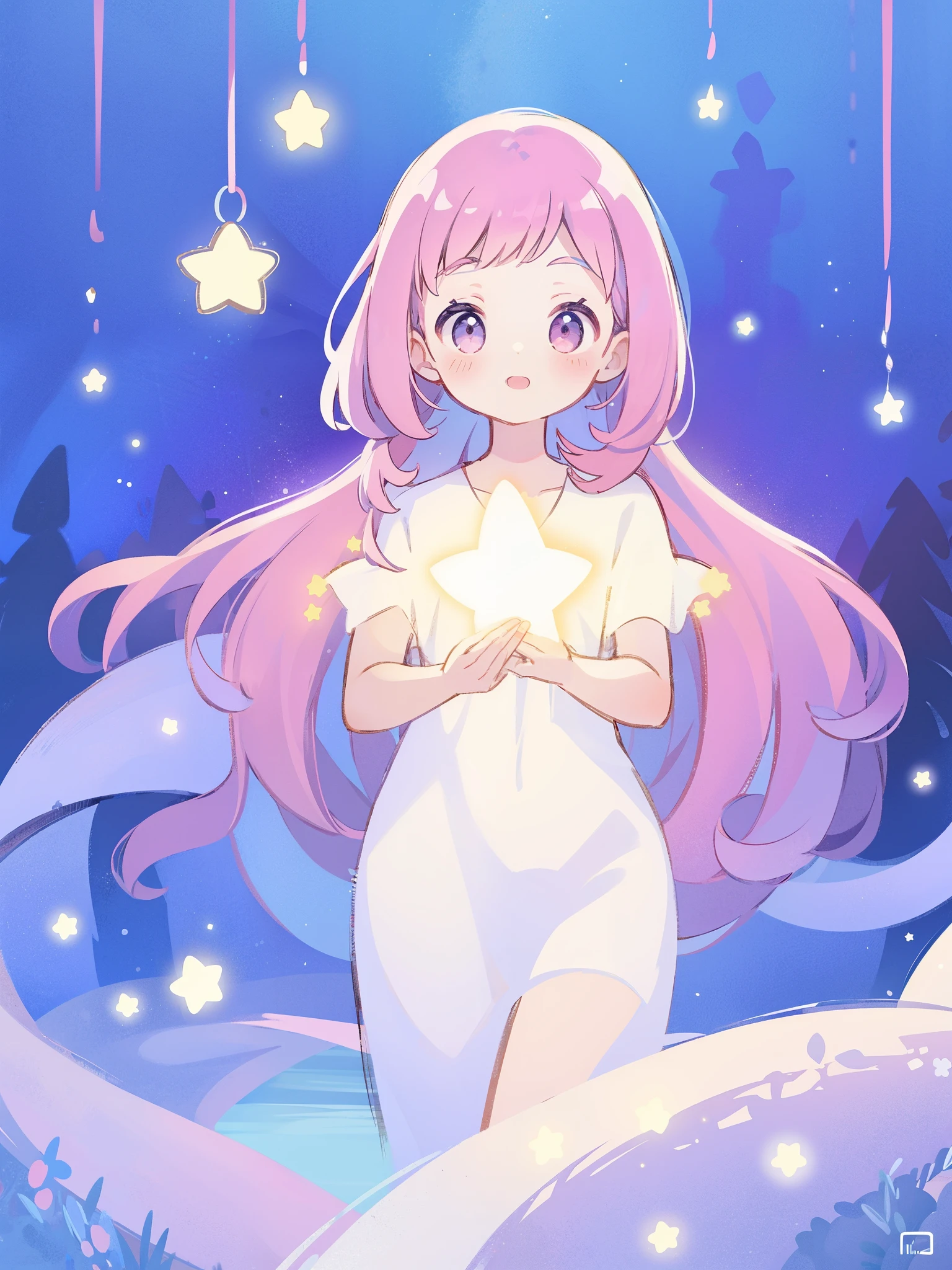 complex background, wishing star background, a woman wearing an ethereal mystical pink translucent dress that reflects the stars, perfume promo art, mystic, complex drawing, highly detailed, Covergirl brand, promo art, artistic rendition, ethereal, starry night, midjourney style