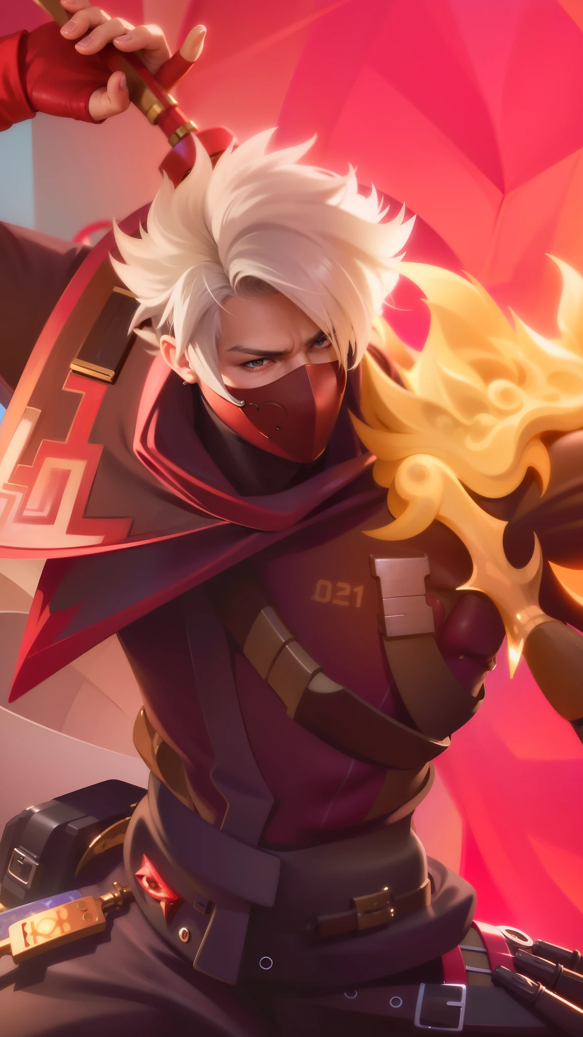 a close up of a guy with a steampunk mask on, Best quality, masterpiece, detailed skin texture, detailed clothes texture, detailed face, super detail, 8k, intricate detail, 1 boy, The color doesn't change, Muscle guy, 1 guy, strong red eye glow (red eye:1.2)