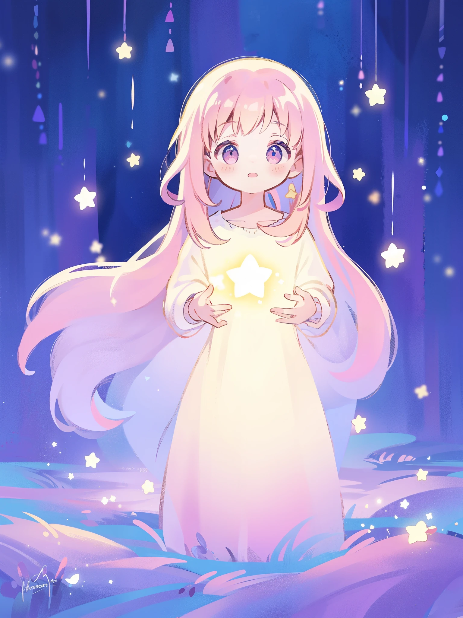complex background, wishing star background, a woman wearing an ethereal mystical pink translucent dress that reflects the stars, perfume promo art, mystic, complex drawing, highly detailed, Covergirl brand, promo art, artistic rendition, ethereal, starry night, midjourney style