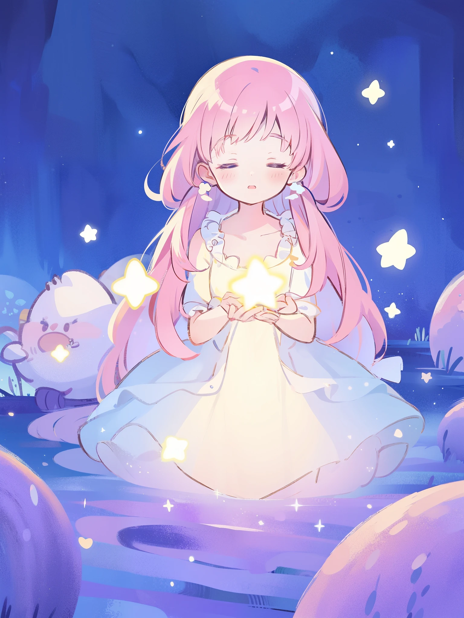 complex background, wishing star background, a woman wearing an ethereal mystical pink translucent dress that reflects the stars, perfume promo art, mystic, complex drawing, highly detailed, Covergirl brand, promo art, artistic rendition, ethereal, starry night, midjourney style