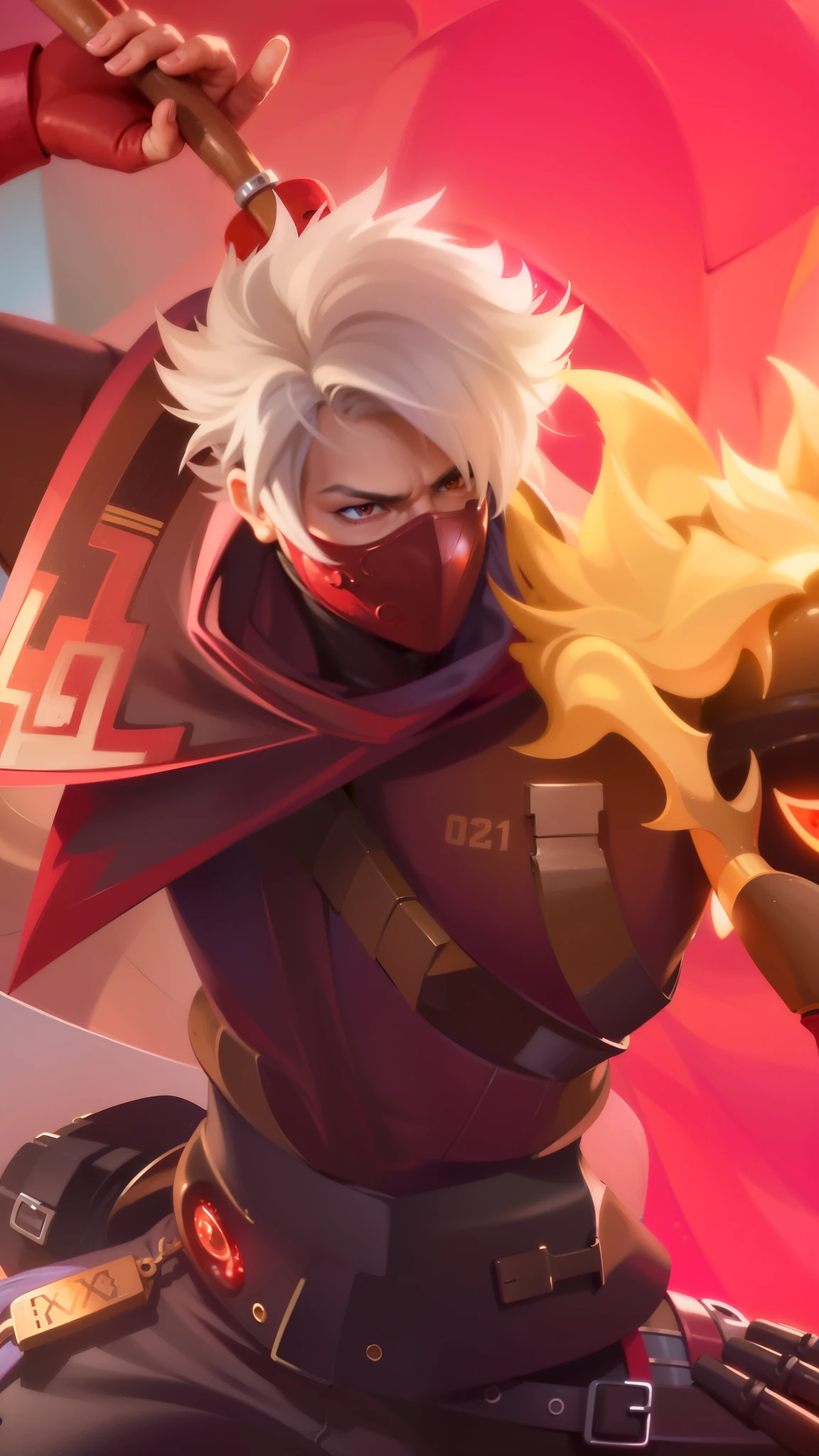 a close up of a guy with a steampunk mask on, Best quality, masterpiece, detailed skin texture, detailed clothes texture, detailed face, super detail, 8k, intricate detail, 1 boy, The color doesn't change, Muscle guy, 1 guy, strong red eye glow (red eye:1.2)