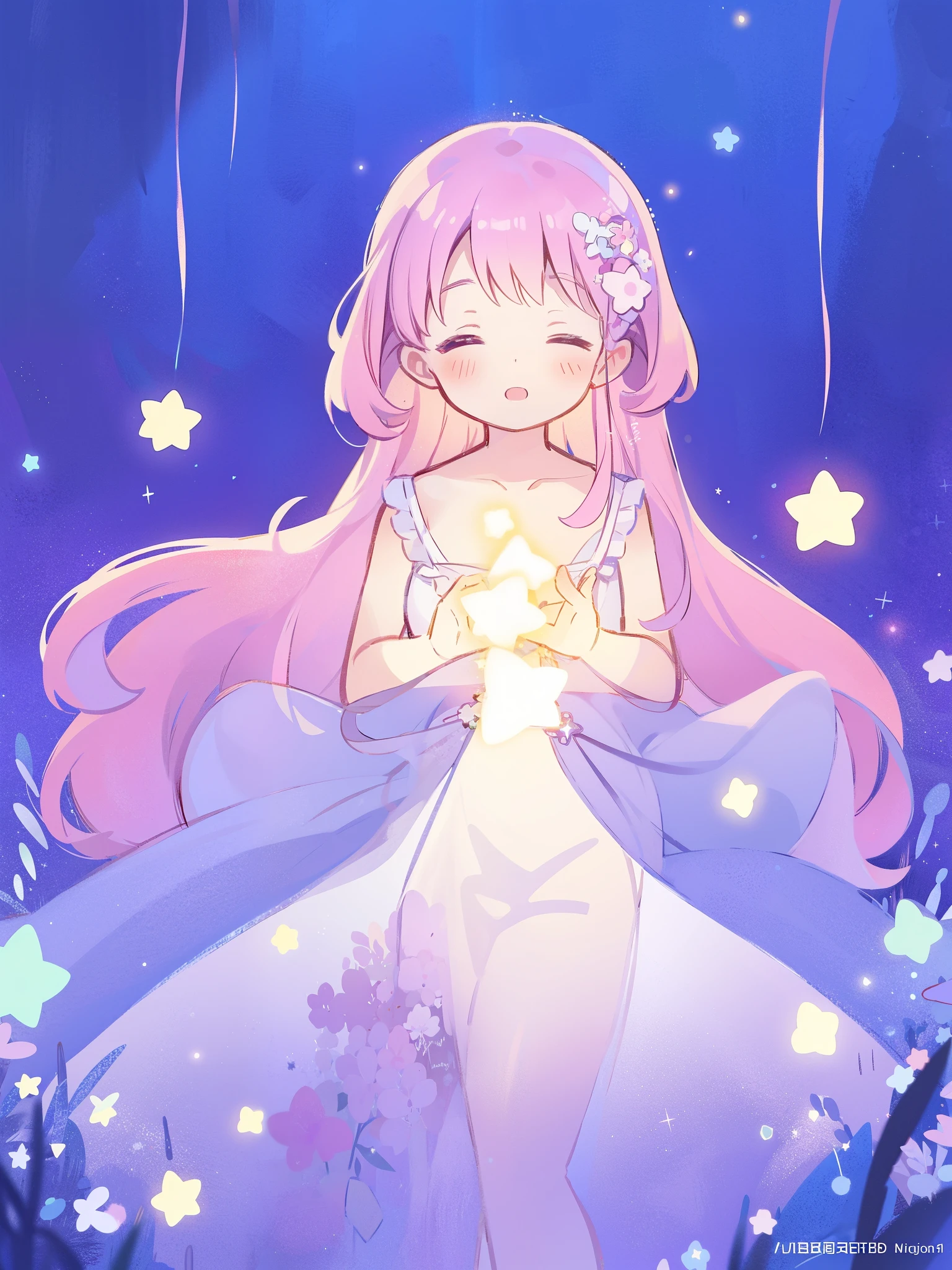 complex background, wishing star background, a woman wearing an ethereal mystical pink translucent dress that reflects the stars, perfume promo art, mystic, complex drawing, highly detailed, Covergirl brand, promo art, artistic rendition, ethereal, starry night, midjourney style