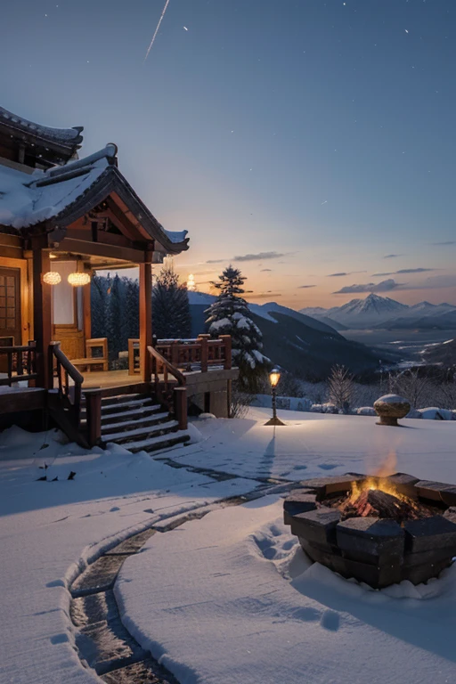 Ancient Chinese scenery, ((Primavera quente)), (neve pesada), (vaga-lume), (pipa de papel), (meia-noite), (lua), Mountaintop sanctuary, ((flor)), beautiful scenery, realistic lighting, Obra de arte, alta qualidade, beautiful graphics, detalhes altos,