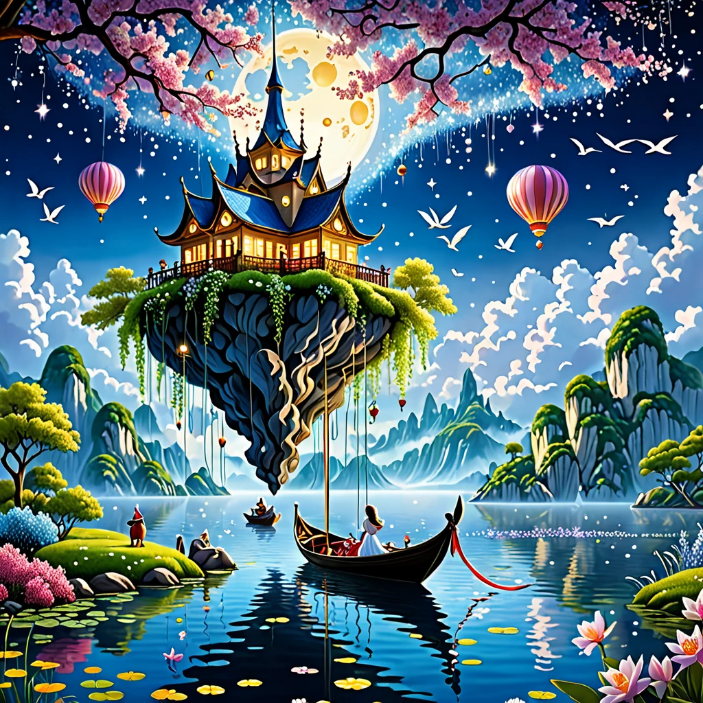 (extremely detailed, best quality), floating, an extremely delicate and beautiful dream-like scene,, , [(1girl),(long purple hair), detailed face, neck ribbon, elegant blue dress, standing on a cloud, (wide shot), (mysterious atmosphere):1.5],, , [(butterfly wings),(fluffy cat),(floral bouquet),(fairytale), (sunshine),(soft light),(pastel colors),(glitter):0.8]