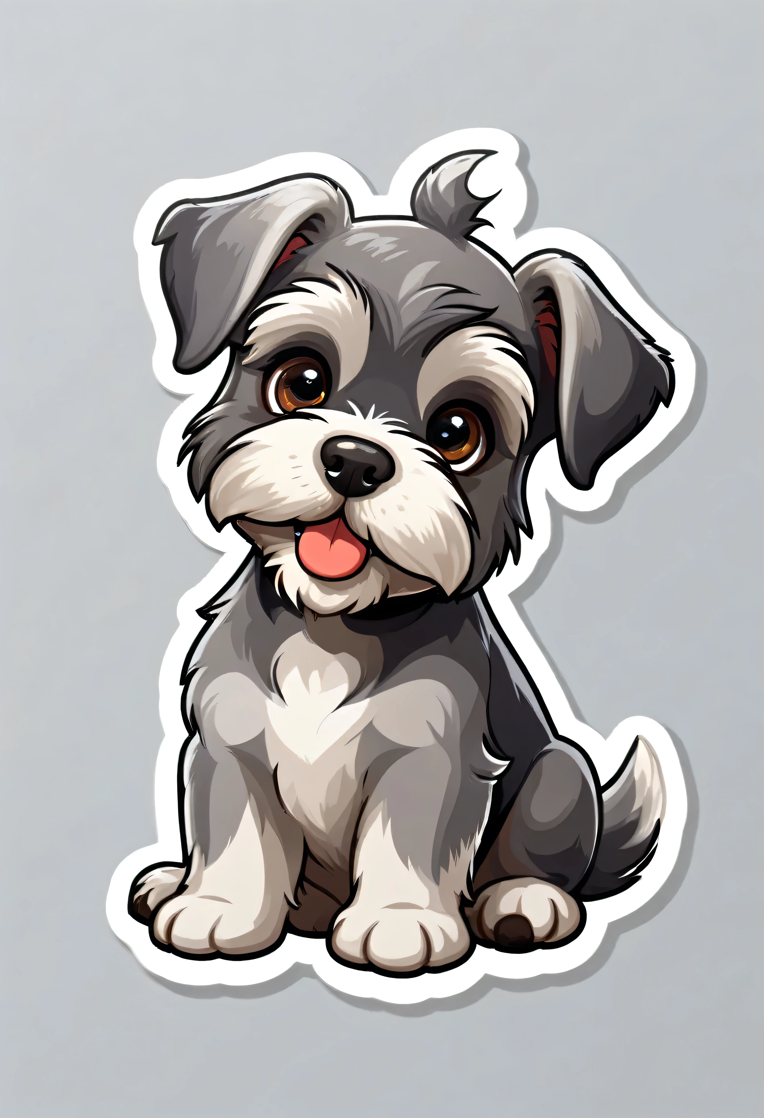 1 sticker, puppy, Miniature Schnauzer , Round eyes, Cute eyes, Cute gestures, Cute expression, Simple Background