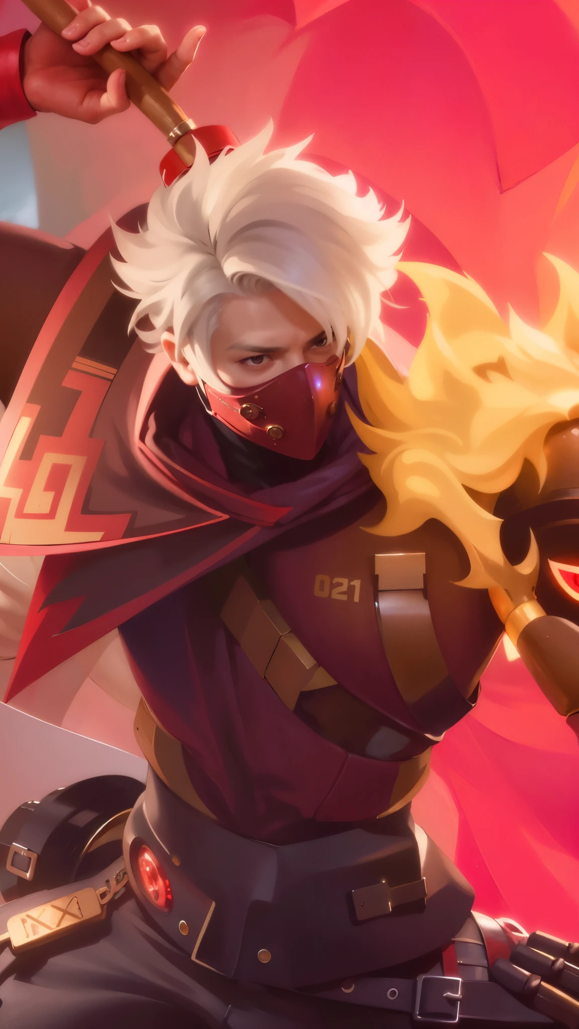 a close up of a guy with a steampunk mask on, Best quality, masterpiece, detailed skin texture, detailed clothes texture, detailed face, super detail, 8k, intricate detail, 1 boy, The color doesn't change, Muscle guy, 1 guy, strong red eye glow (red eye:1.2)