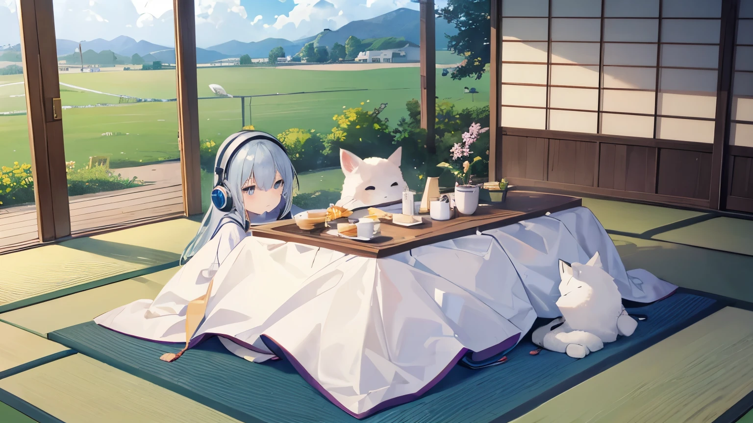 wind chimes、tatami、大きなnull、ice、summer、null、cloud、uniform、、youth、A sad, slightly smiling face、Headphones、countryside、Panorama、countrysideの家