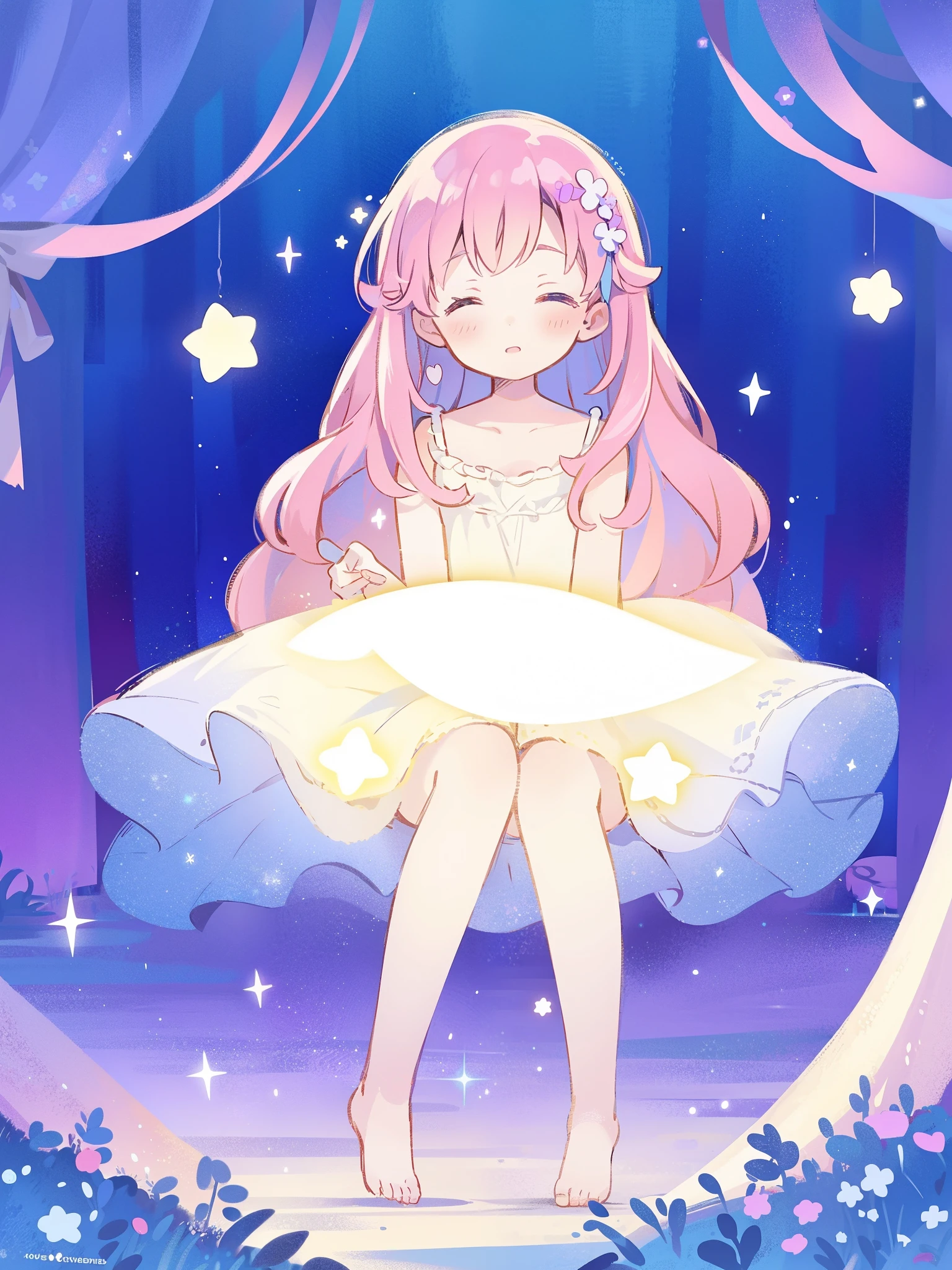 complex background, wishing star background, a woman wearing an ethereal mystical pink translucent dress that reflects the stars, perfume promo art, mystic, complex drawing, highly detailed, Covergirl brand, promo art, artistic rendition, ethereal, starry night, midjourney style