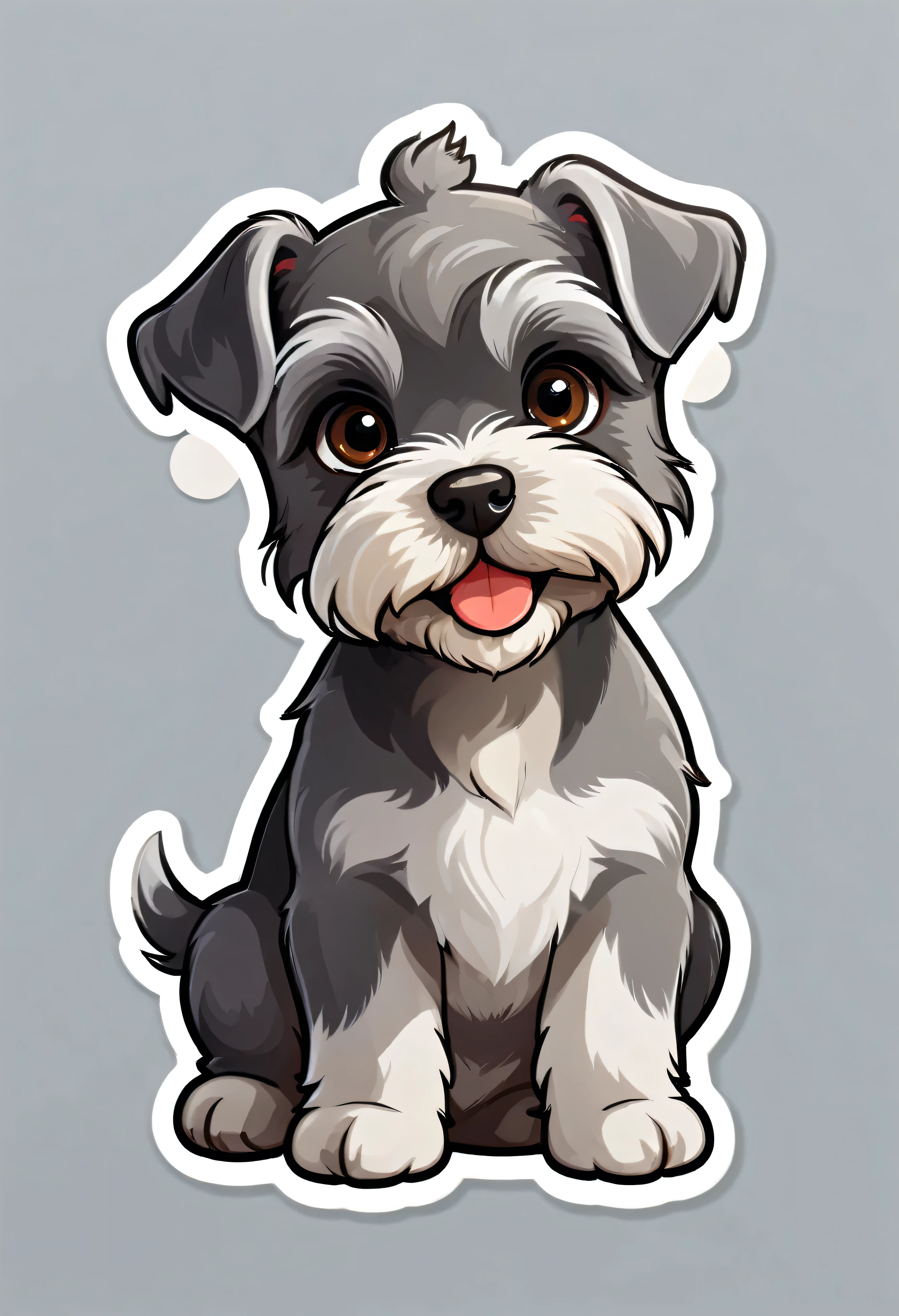 1 sticker, puppy, Miniature Schnauzer , Round eyes, Cute eyes, Cute gestures, Cute expression, Simple Background