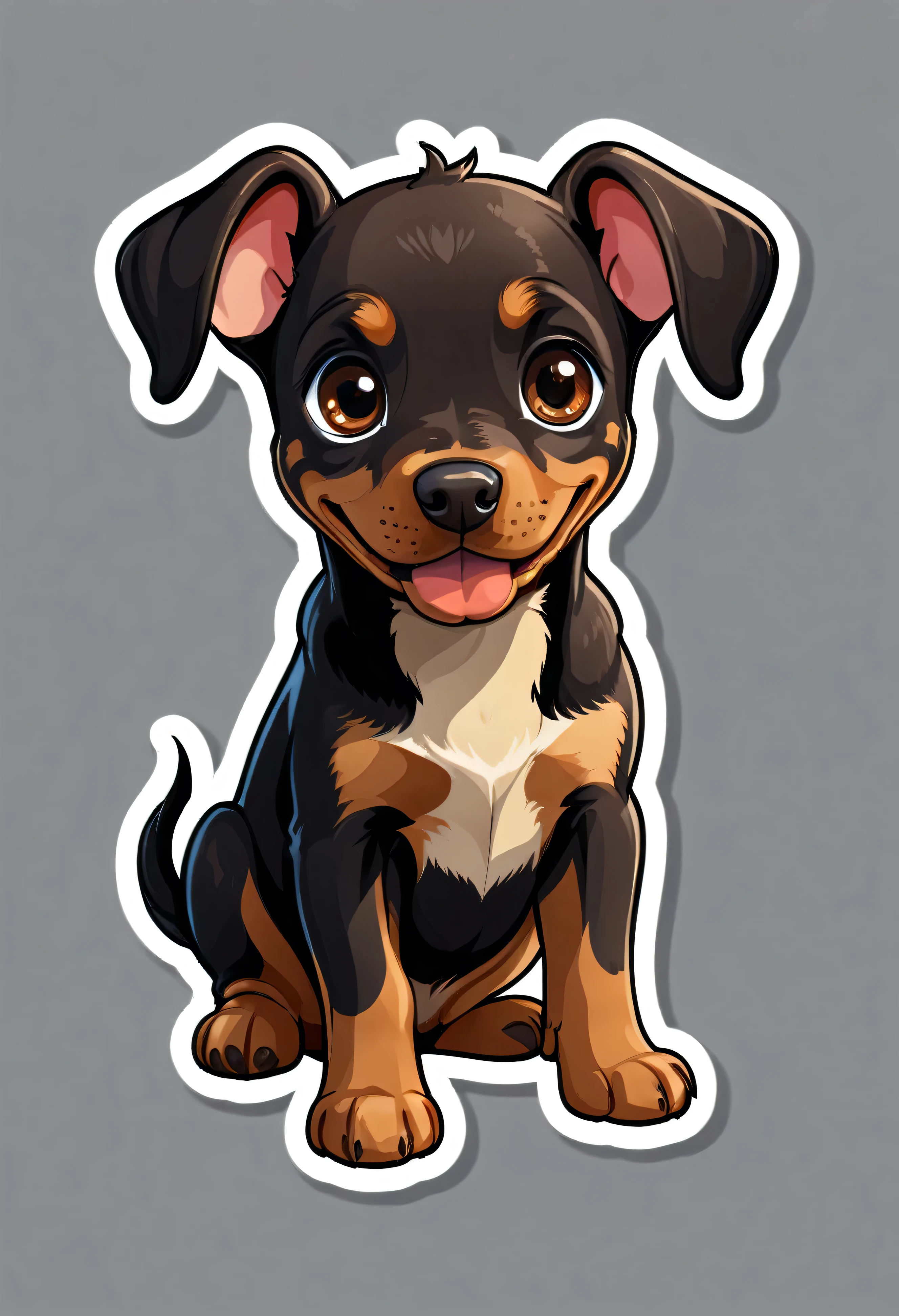 1 sticker, puppy, Doberman , Round eyes, Cute eyes, Cute gestures, Cute expression, Simple Background