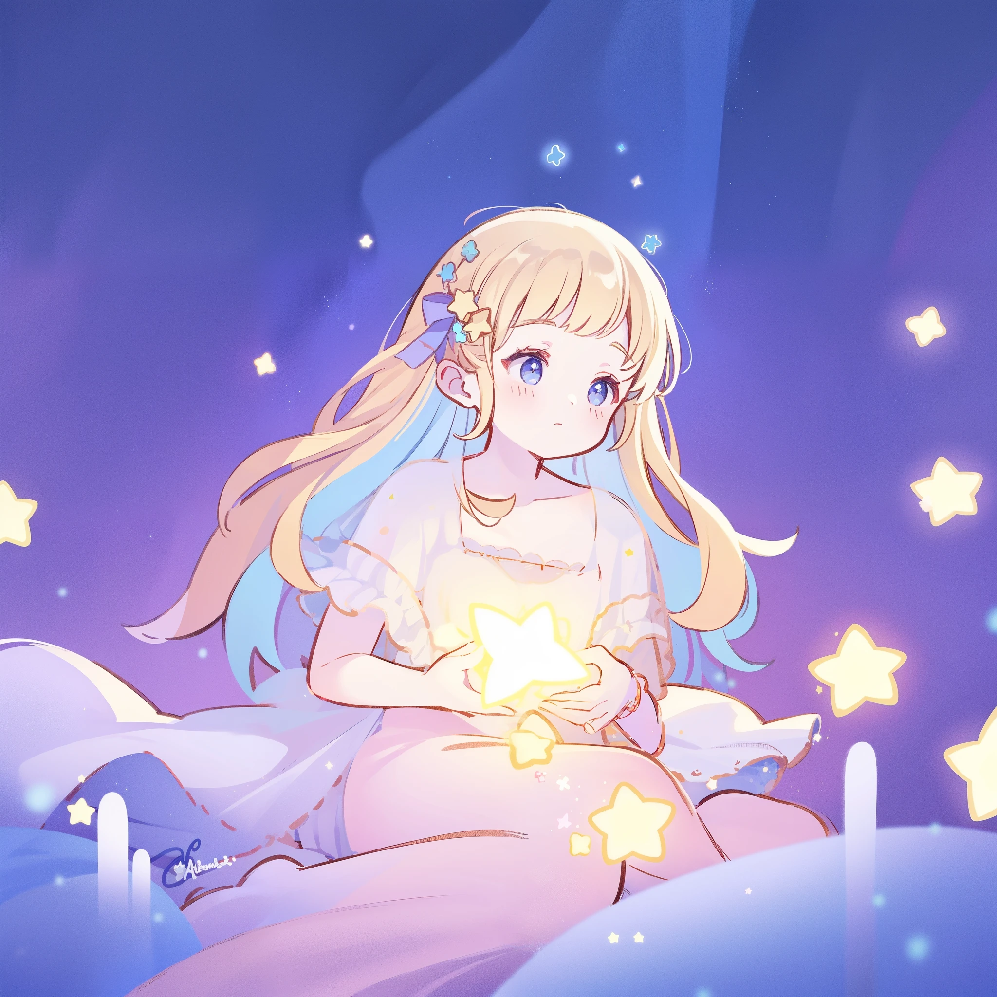 complex background, wishing star background, a woman wearing an ethereal mystical pink translucent dress that reflects the stars, dreamy, peaceful, serene composition, glowing stars, glowing, perfume promo art, mystic, complex drawing, highly detailed, Covergirl brand, promo art, artistic rendition, ethereal, starry night, midjourney style
