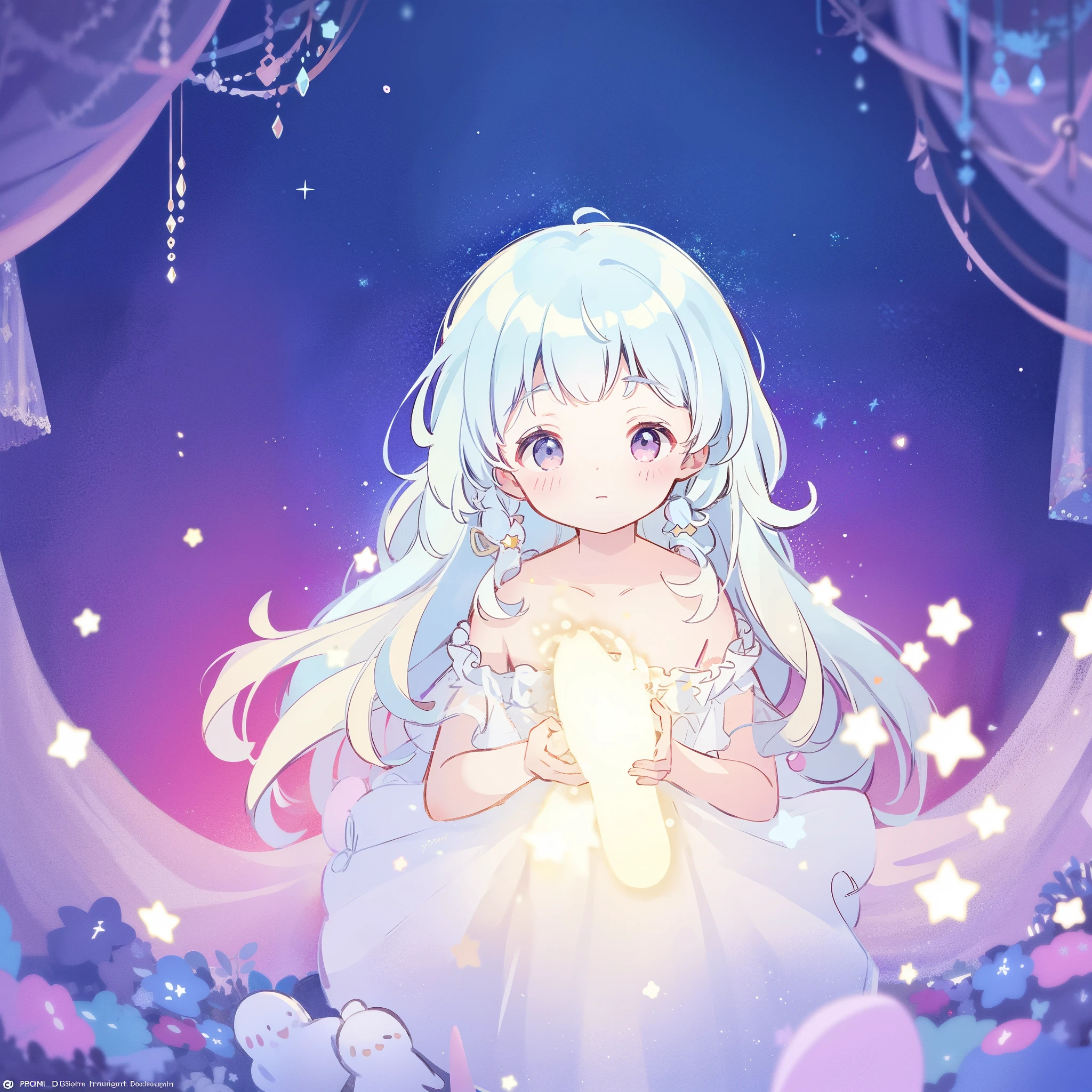 complex background, wishing star background, a woman wearing an ethereal mystical pink translucent dress that reflects the stars, dreamy, peaceful, serene composition, glowing stars, glowing, perfume promo art, mystic, complex drawing, highly detailed, Covergirl brand, promo art, artistic rendition, ethereal, starry night, midjourney style