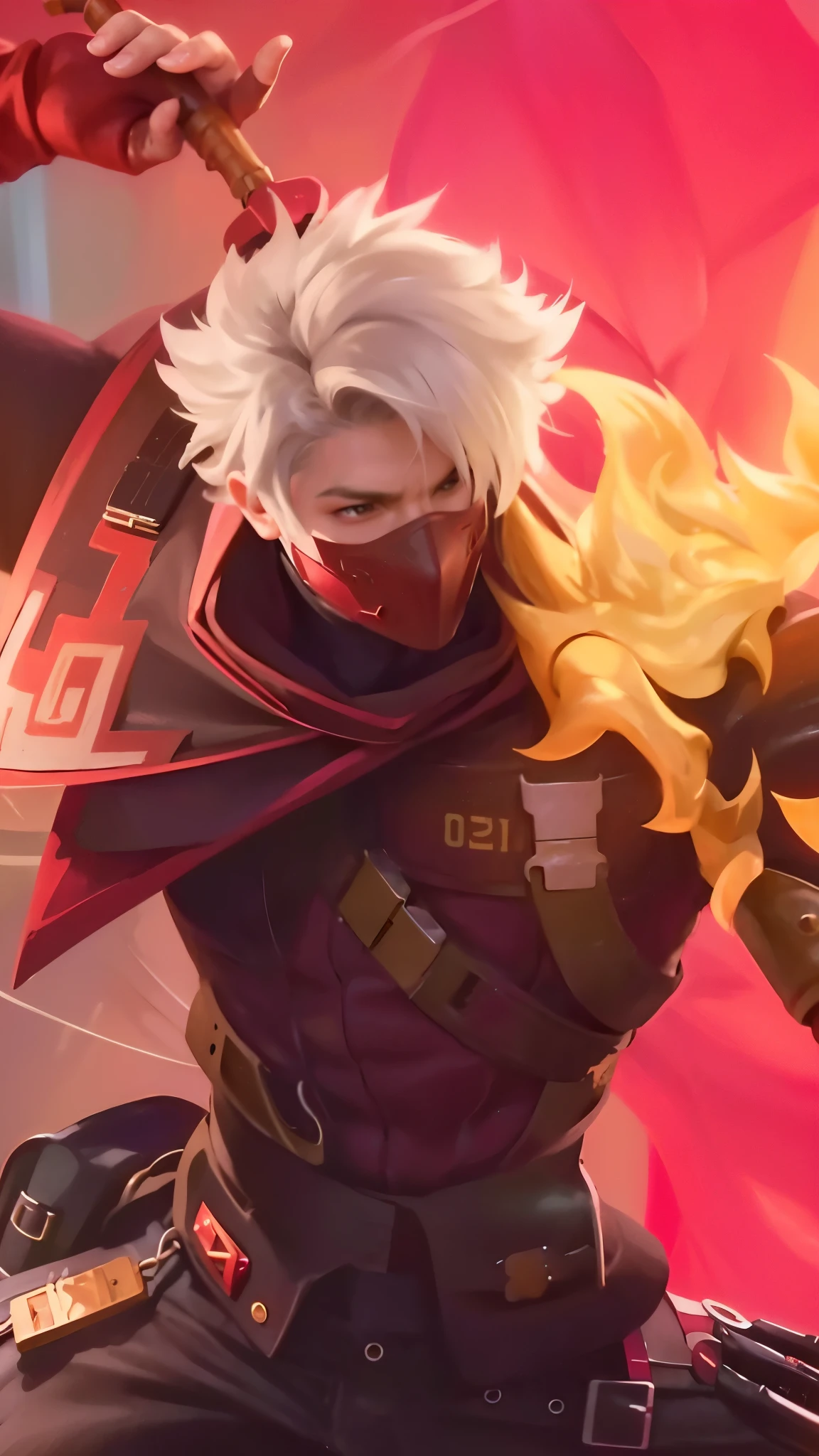 a close up of a guy with a steampunk mask on, Best quality, masterpiece, detailed skin texture, detailed clothes texture, detailed face, super detail, 8k, intricate detail, 1 boy, The color doesn't change, Muscle guy, 1 guy, strong red eye glow.