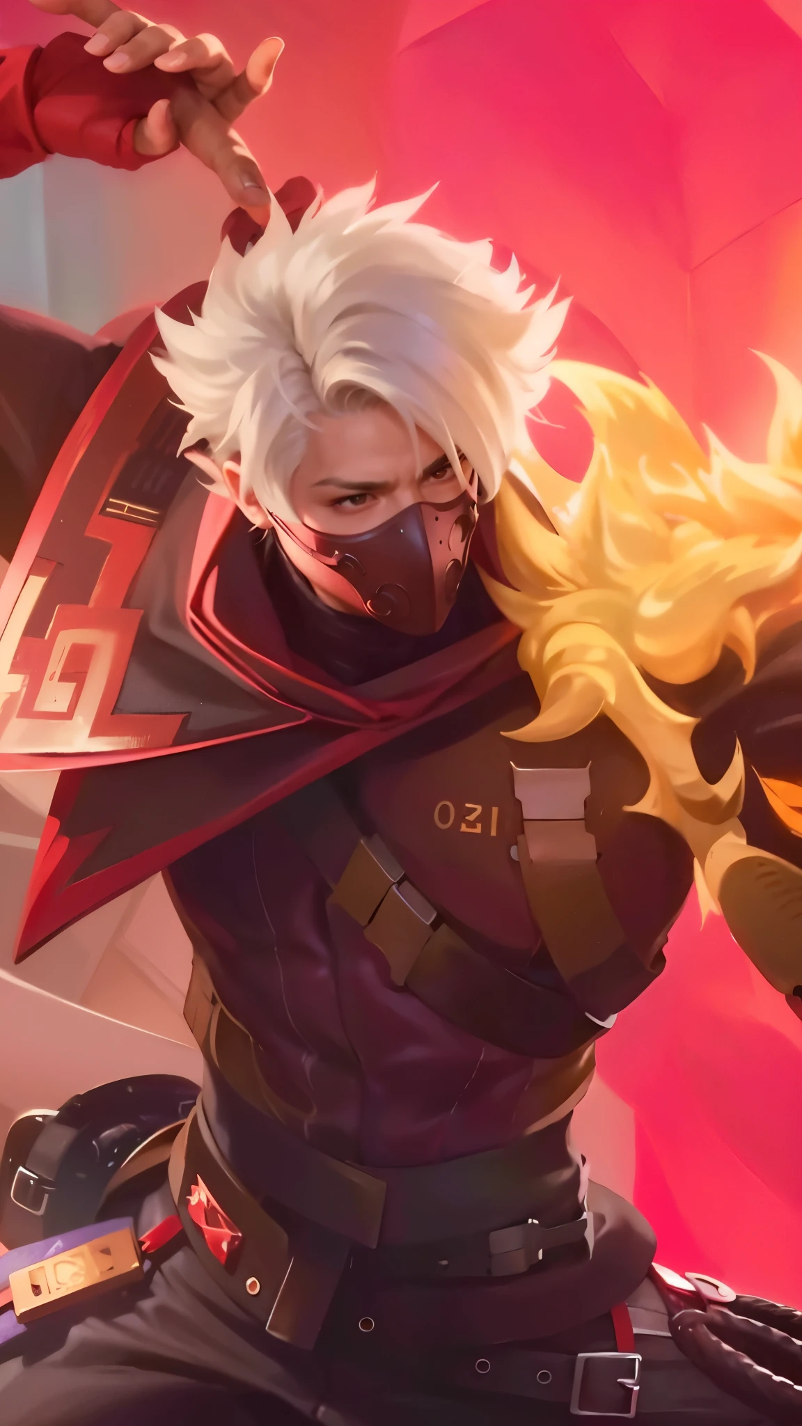 a close up of a guy with a steampunk mask on, Best quality, masterpiece, detailed skin texture, detailed clothes texture, detailed face, super detail, 8k, intricate detail, 1 boy, The color doesn't change, Muscle guy, 1 guy, strong red eye glow.