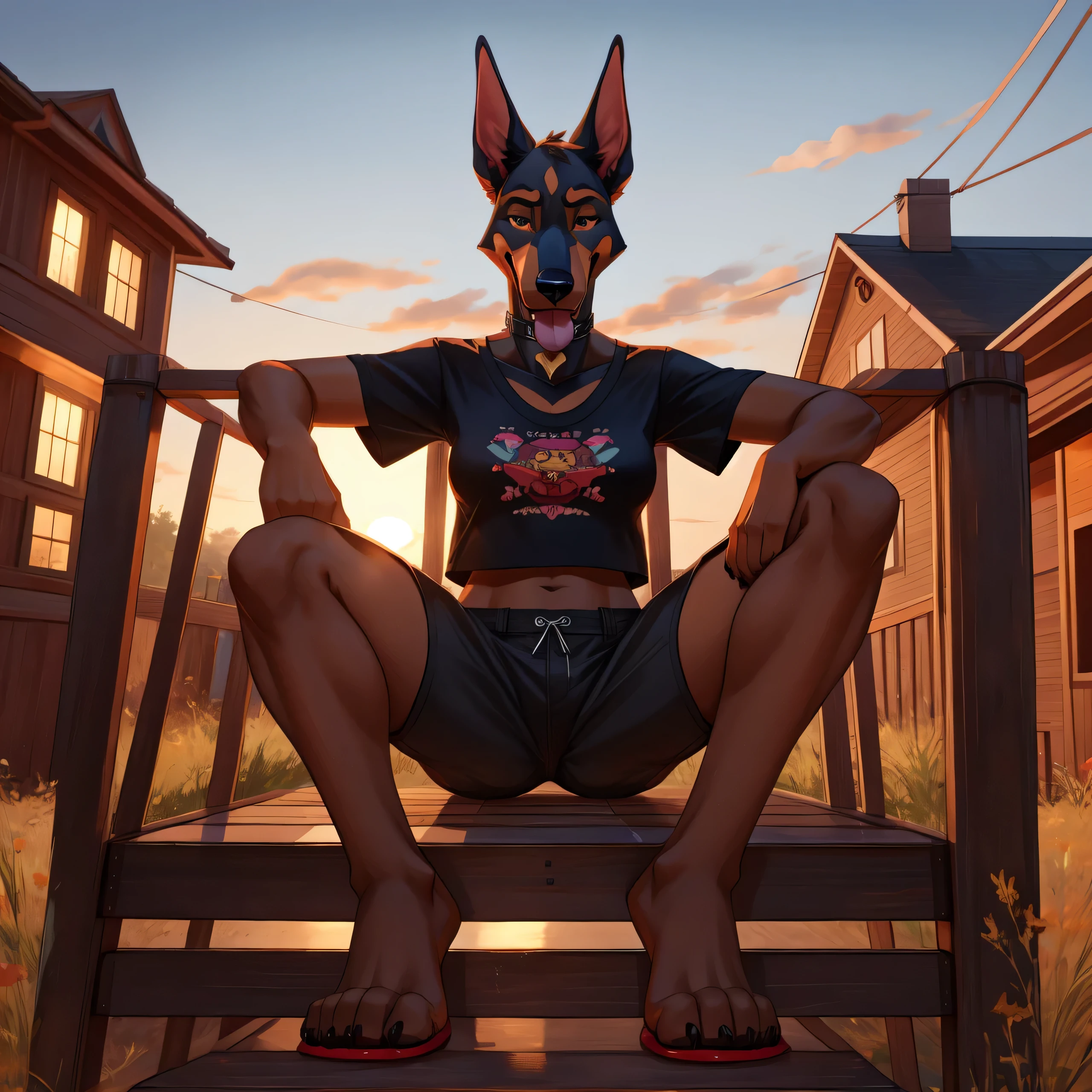 Dog, canine pussy, facesitting, cunnilingus, pussy juice, on the street, string bikini, smirk, hands on hips