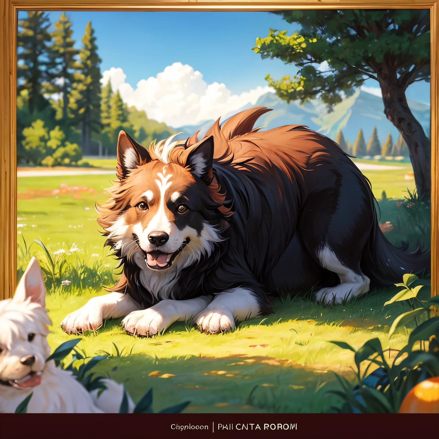 Dibujo de un perro coker hembra en un cuadro