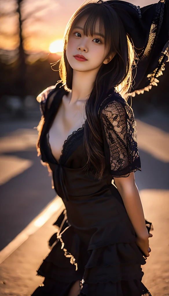 ((blow upskirt)), ((black lace panties)),((1 woman)), (WindyUpskirt), (black cocktail dress blown by the wind), ((street)), (cowboy shot:1.4)