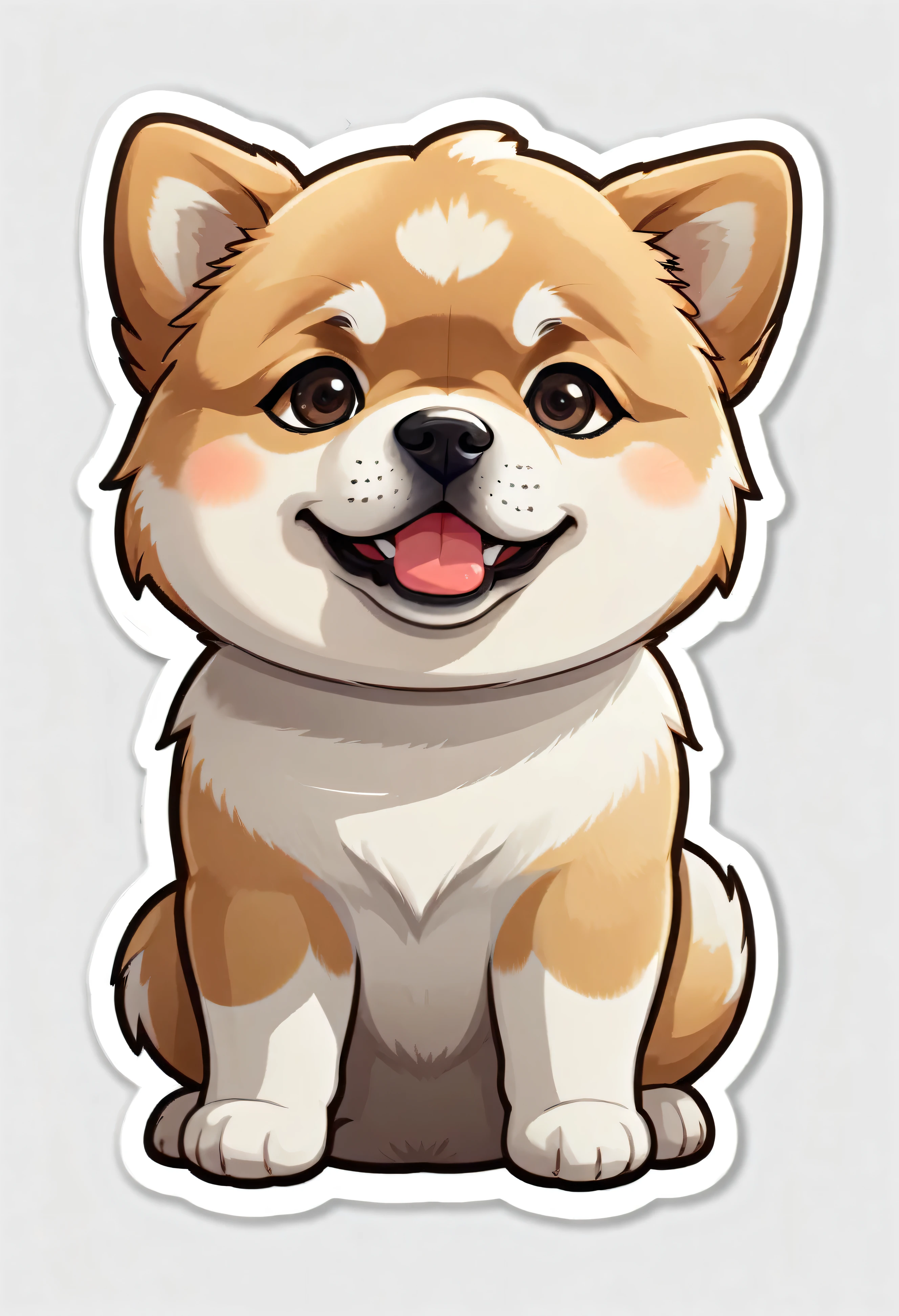 1 sticker, puppy, Akita dog , Round eyes, Cute eyes, Cute gestures, Cute expression, Simple Background