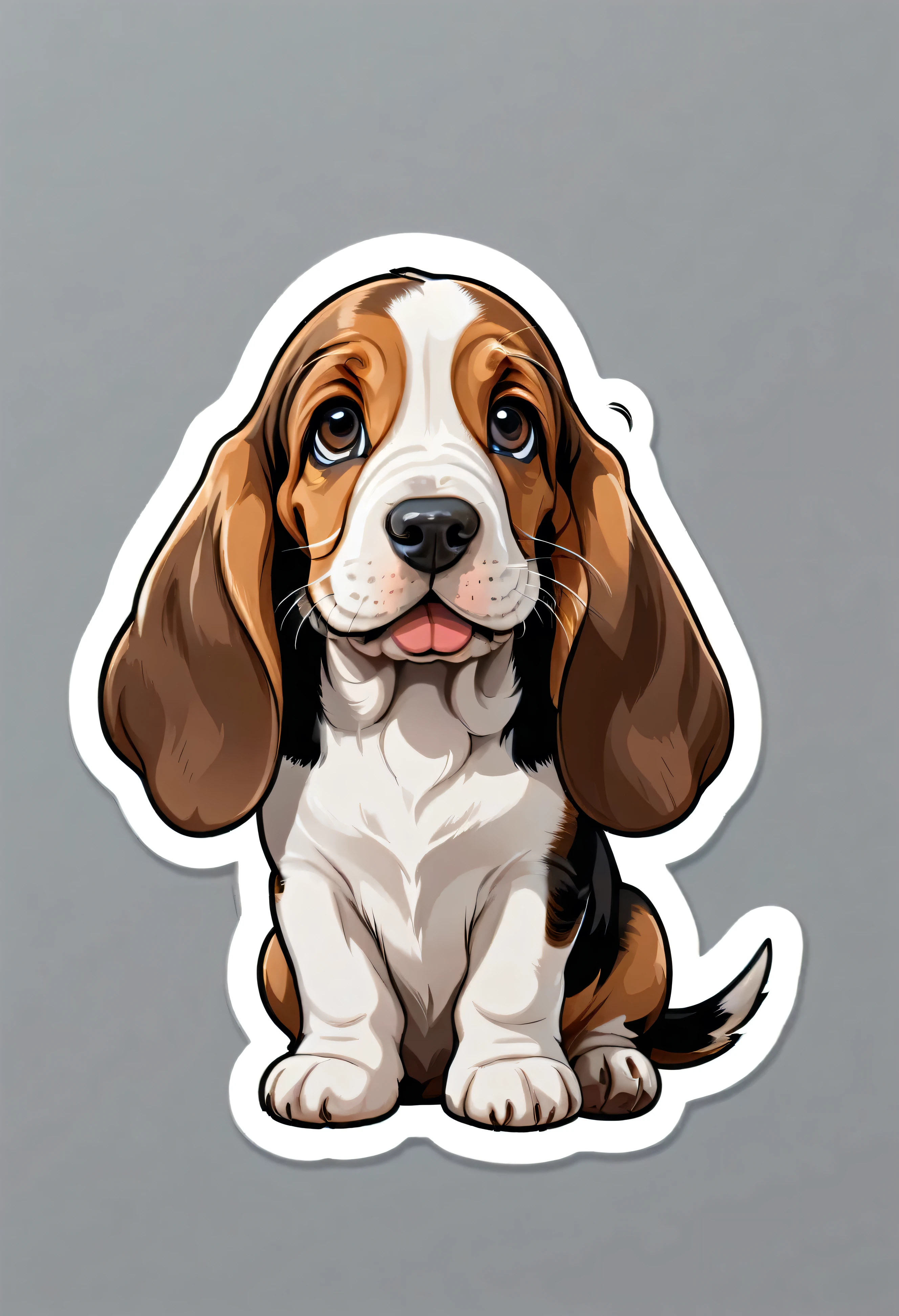 1 sticker, puppy, Basset Hound , Round eyes, Cute eyes, Cute gestures, Cute expression, Simple Background
