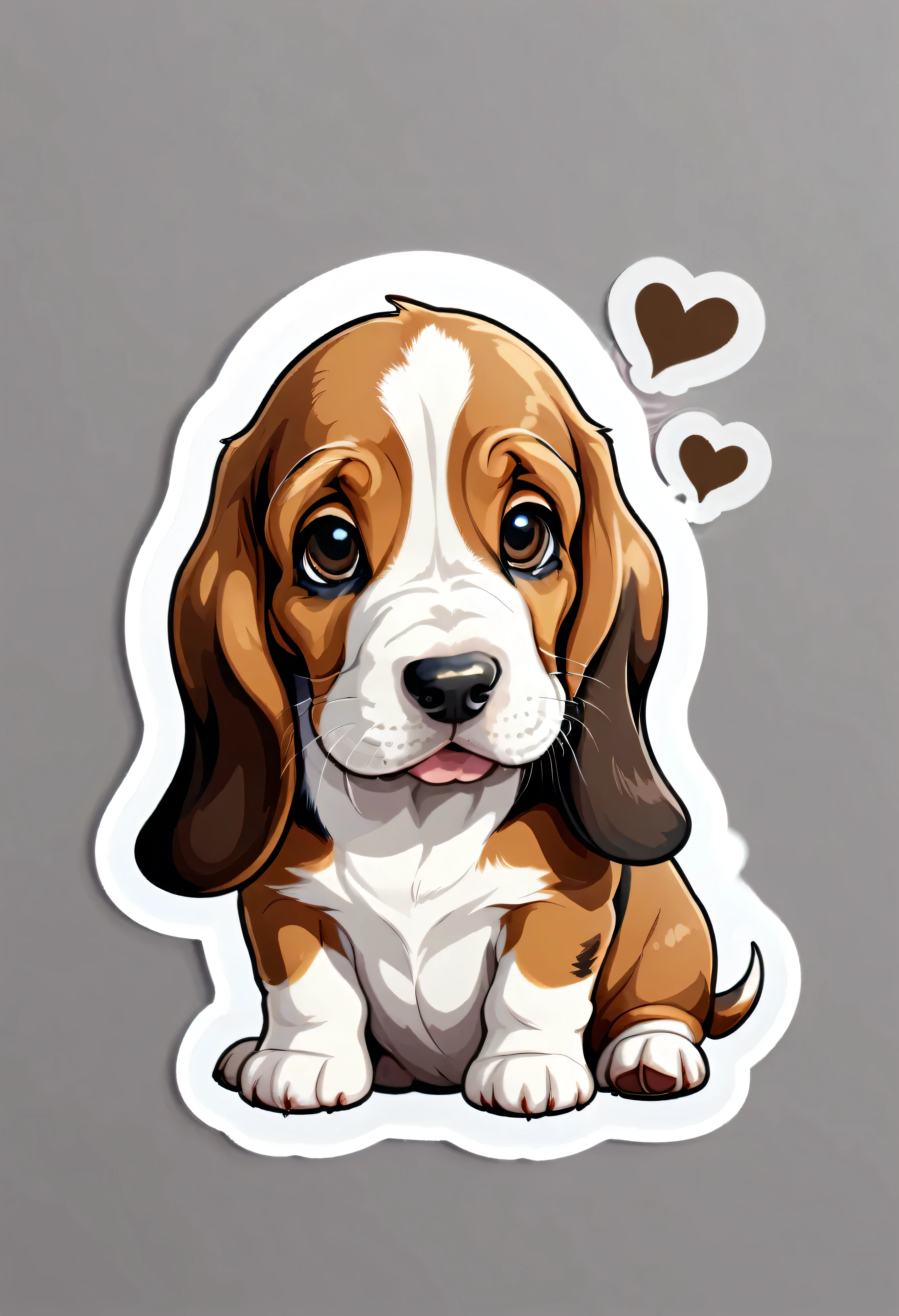 1 sticker, puppy, Basset Hound , Round eyes, Cute eyes, Cute gestures, Cute expression, Simple Background