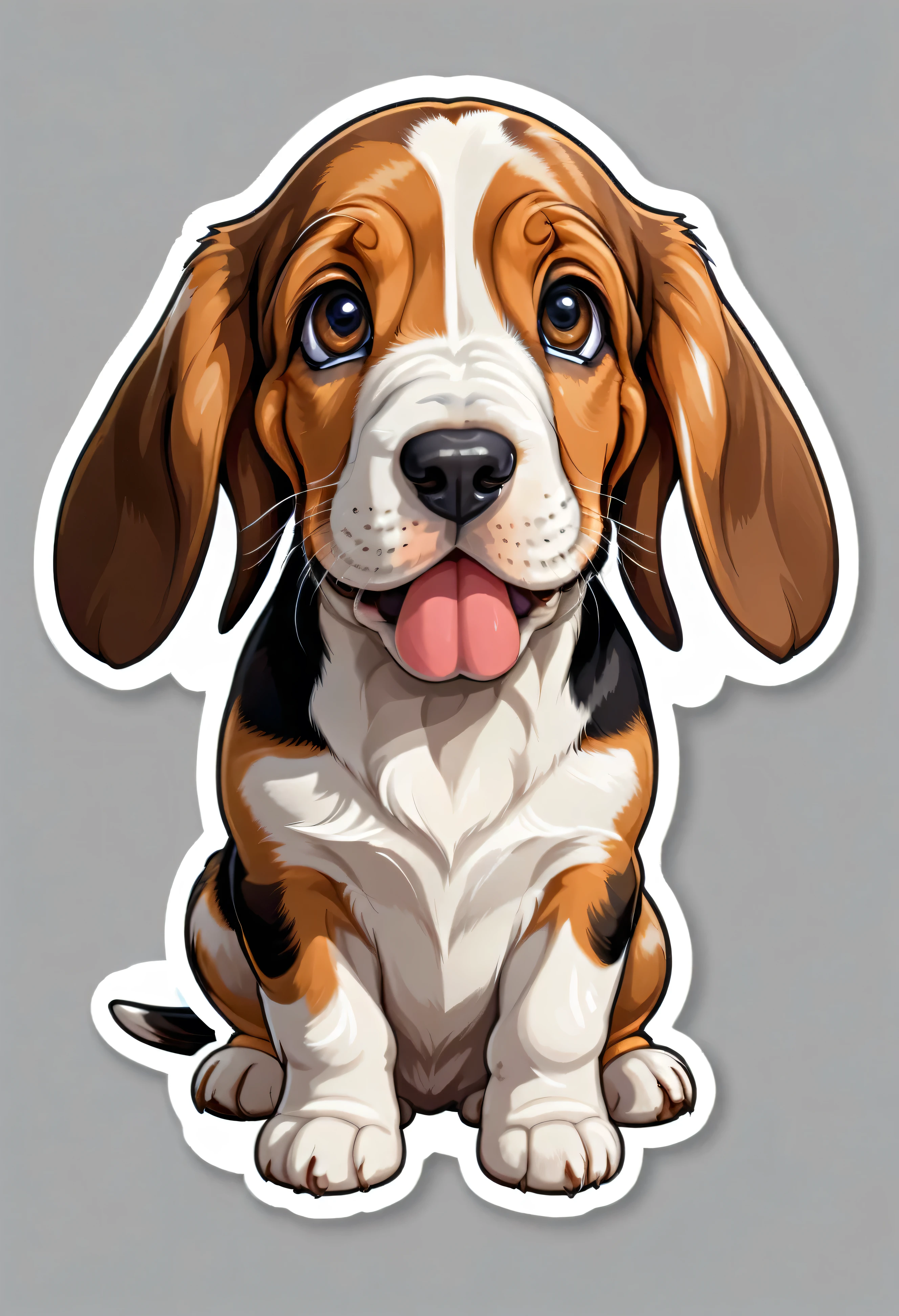 1 sticker, puppy, Basset Hound ,  Round eyes, Cute eyes, Cute gestures, Cute expression, Simple Background
