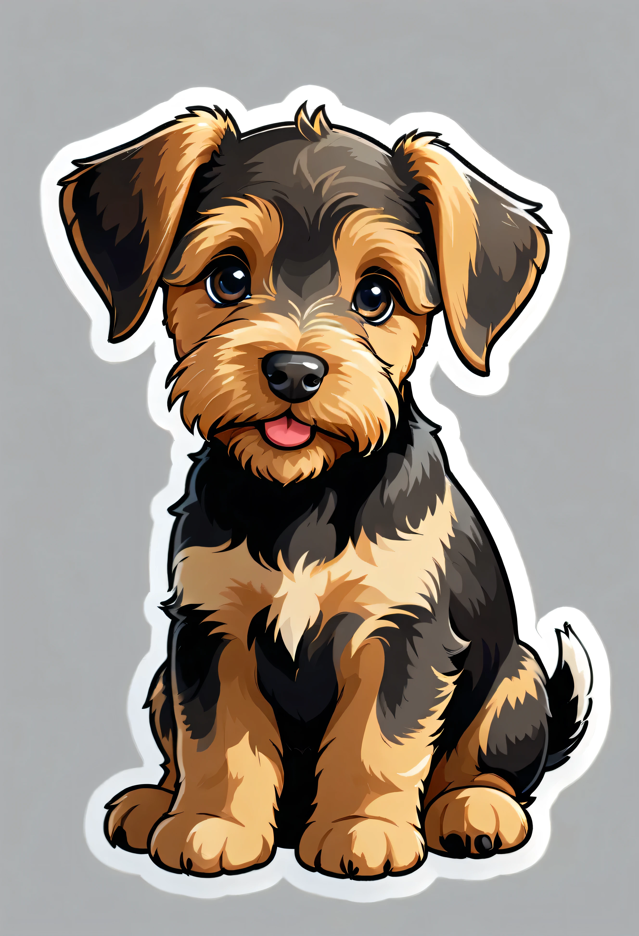 1 sticker, puppy,  Airedale Terrier,  Round eyes, Cute eyes, Cute gestures, Cute expression, Simple Background