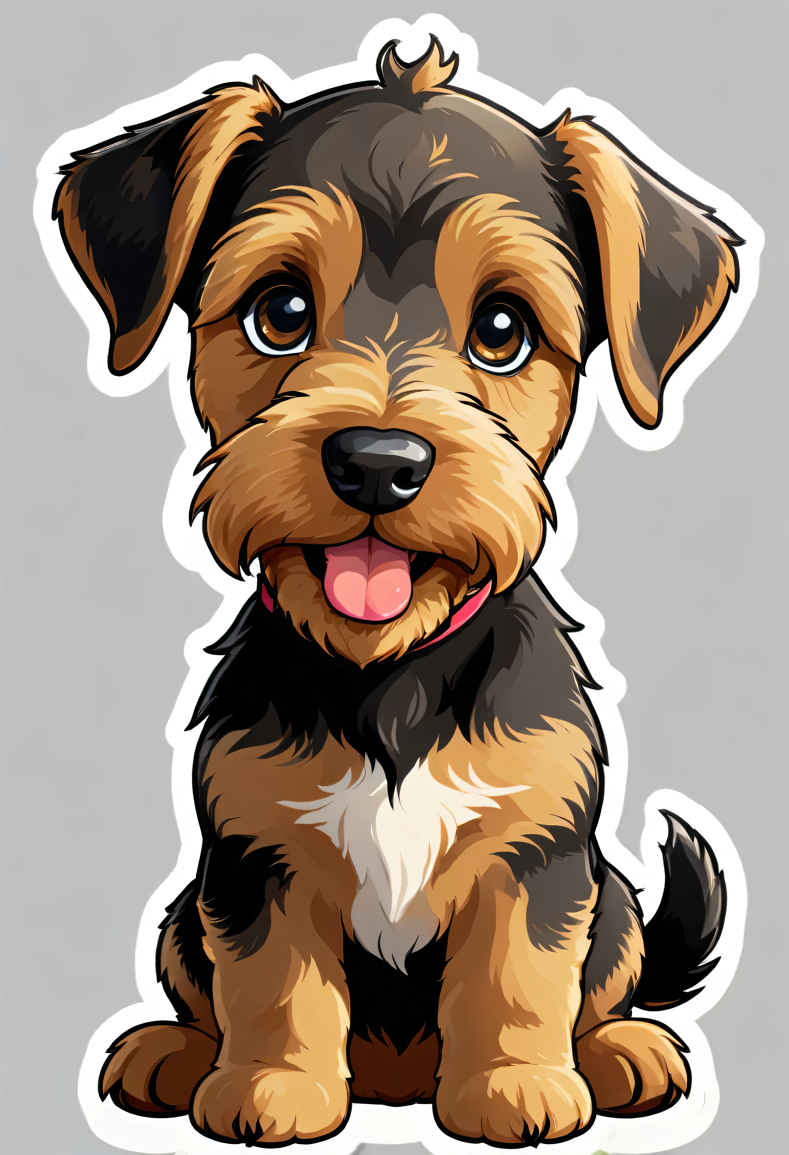 1 sticker, puppy, Airedale Terrier, Round eyes, Cute eyes, Cute gestures, Cute expression, Simple Background