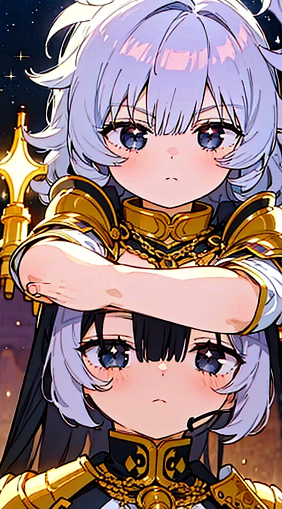 Ultra-high saturation，（tmasterpiece）， fully body photo，（best qualtiy）， （1girll）， starryskybackground，Wearing shiny gold armor， cool-pose， Saint Seiya Armor， messy hair，high detal, Anime style, Cinematic lighting, Sparkle, god light, Ray traching, filmgrain, hyper HD, textureskin, super detailing, Anatomical correct, A high resolution，Ultra-high saturation，hight contrast，High-gloss armor，Smooth skin，Serious expressions,Dark room,