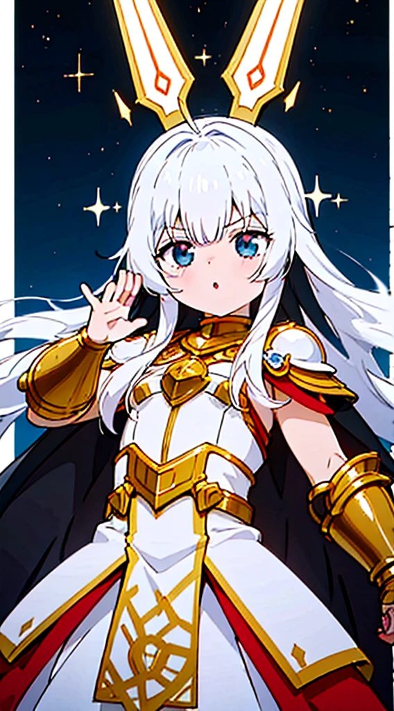 Ultra-high saturation，（tmasterpiece）， fully body photo，（best qualtiy）， （1girll）， starryskybackground，Wearing shiny gold armor， cool-pose， Saint Seiya Armor， messy hair，high detal, Anime style, Cinematic lighting, Sparkle, god light, Ray traching, filmgrain, hyper HD, textureskin, super detailing, Anatomical correct, A high resolution，Ultra-high saturation，hight contrast，High-gloss armor，Smooth skin，Serious expressions,Dark room,