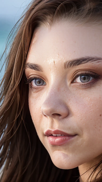 A stunning intricate color close up portrait of (sks woman:1) , bikini