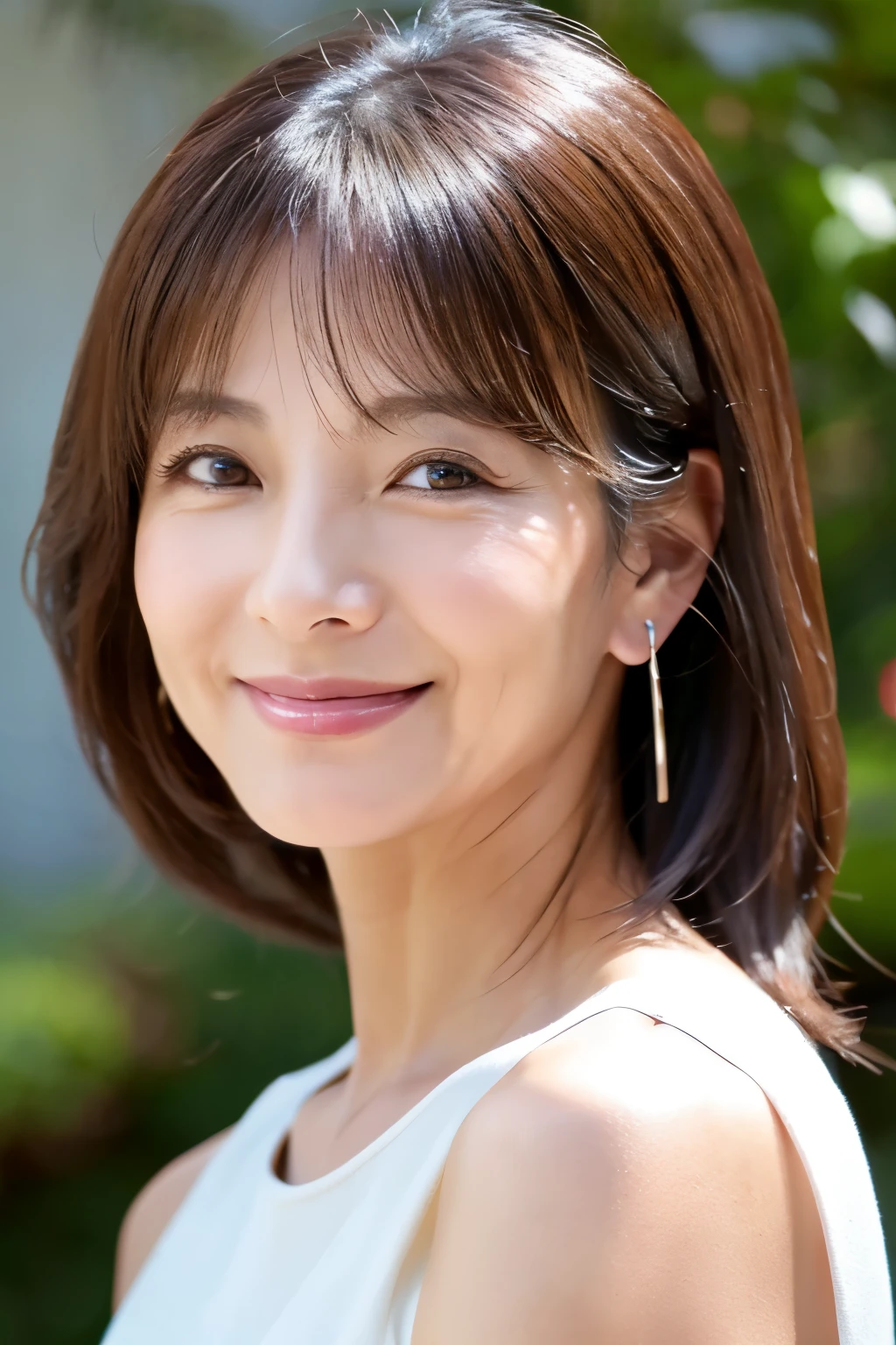 47 years old、smile、beautiful、Adult Elegance、Shining eyes、stare、