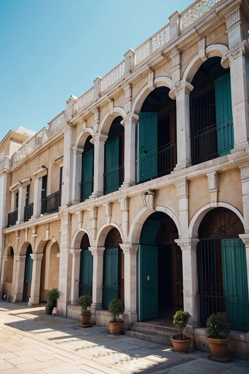 Por lo que veo en la imagen, se muestra un edificio de varios pisos, con una arquitectura de combina elementos modernos y antiguos.
Fachada principal: La fachada de este edificio esta compuesta por grandes ventanas de vidrios cuadradas que ocupan la mayoria del edificio. Los vidrios les enmarcan unas estructuras largas y gruesas de piedras. The design of this architecture adds a somewhat old image.
Colores: The decorations of the building would be somewhat peculiar, They have a striking color in the frames that will be gold, los ventanales son de vidrio y tuvieron un color verde tirando un poquito a azul. Lo que da una imagen interesante y llamativo.
Elementos del edificio: Each floor has a somewhat similar design., tiene unas ventanas de arco en la parte superior y rectangulares en la parte inferior. Las esquinas del edificio tienen columnas decorativas.
In the upper part to the left of the image you can see a white structure that would be the terrace of the building.
The overall design of the building represents a mix of architectural styles, por los arcos y elementos antiguos que representa.