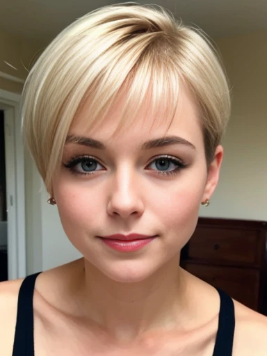 a perfect English woman short hair, focus on the face