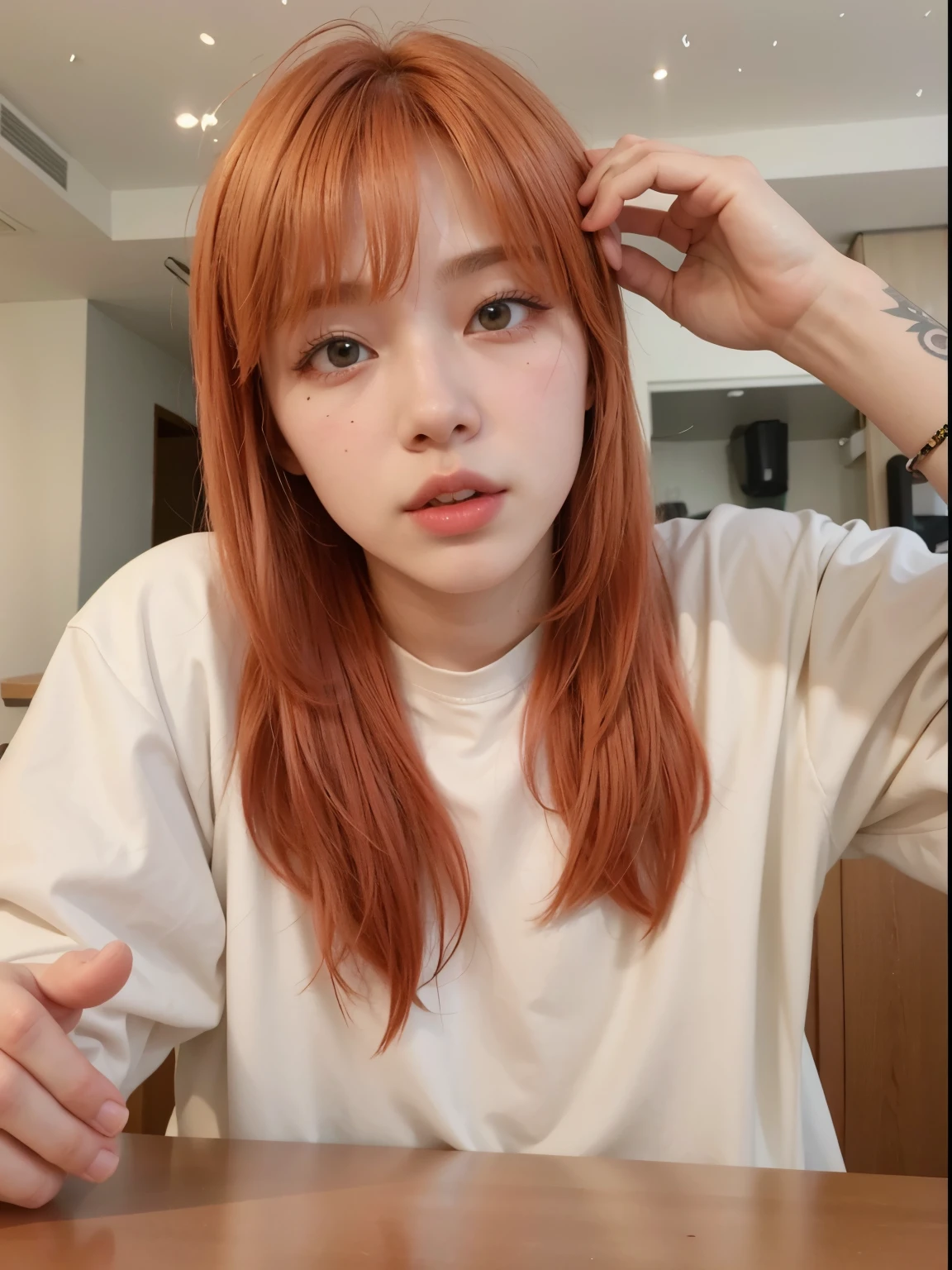 mulher arafa com cabelo colorido sentada em uma mesa, Jung Jaehyun, adorable and pale korean face, Ulzzang inteligente, Kim Doyoung, com cabelo curto, jossi do blackpink, Hong junho hyung, Tae June Kim, Ulzzang, o corte Hime, Jaeyeon Nam, xqc, Parque Jimin, cabelo curto platinado moleca