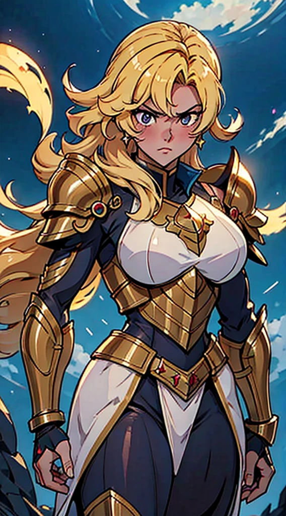 Ultra-high saturation，（tmasterpiece）， fully body photo，（best qualtiy）， （1girll）， starryskybackground，Wearing shiny gold armor， cool-pose， Saint Seiya Armor， messy hair，high detal, Anime style, Cinematic lighting, Sparkle, god light, Ray traching, filmgrain, hyper HD, textureskin, super detailing, Anatomical correct, A high resolution，Ultra-high saturation，hight contrast，High-gloss armor，Smooth skin，Serious expressions,Dark room,