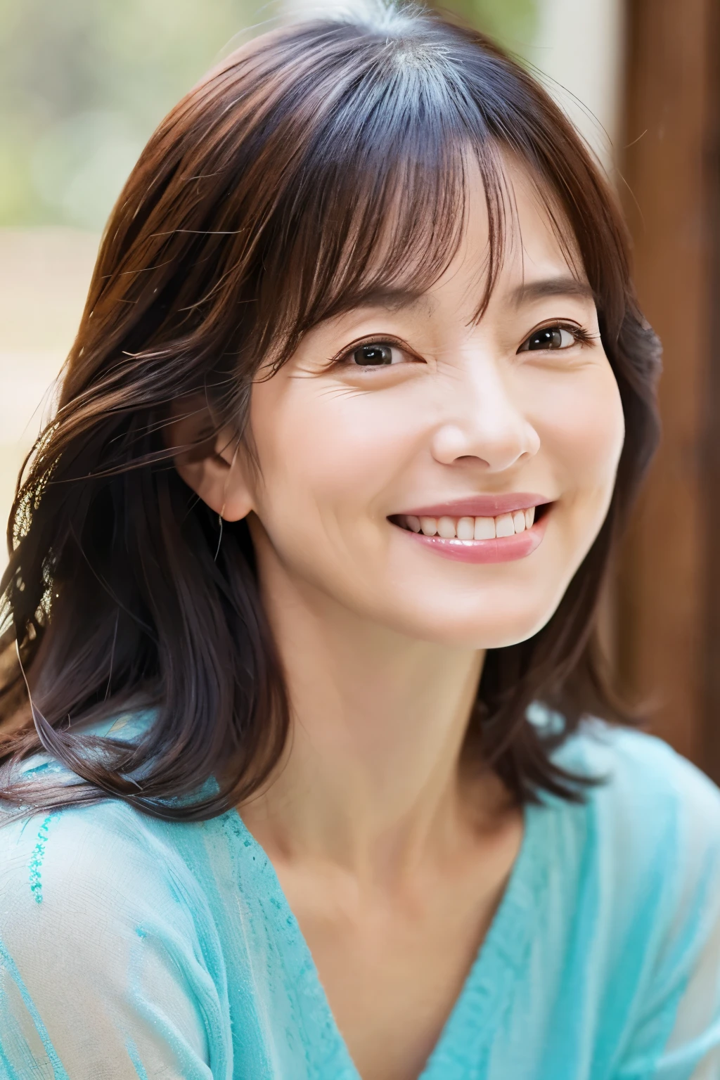 ４7 years old、smile、beautiful、Adult Elegance、Shining eyes、stare、