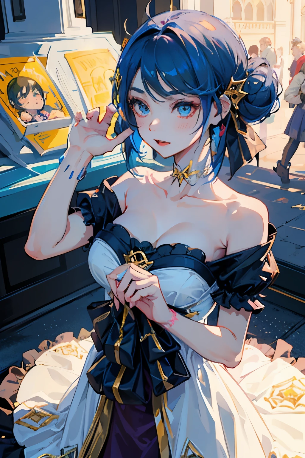 chica cabello azul anime,Su gran tijera: Es su arma principal, so make sure it's big and flashy.
Her gothic lolita style: Su vestimenta es elegante y oscura con detalles de encaje y volantes.
Su pelo azul: Es largo y ondulado, almost always with a serious expression.
her pale complexion: Gwen is a living doll, so his skin is very white.
Su mirada penetrante: Gwen es una luchadora decidida, so your look must transmit that strength.,con coletas con rulos