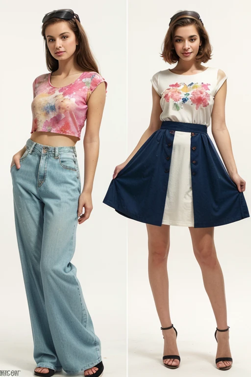 Clothes design for girls, Watercolor, modesty, retro style, full length figure